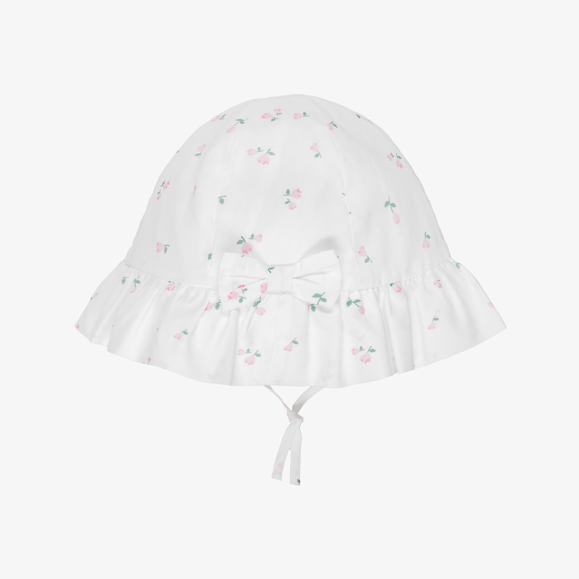 Baby Girls White & Pink Cotton Floral Sun Hat - View 2