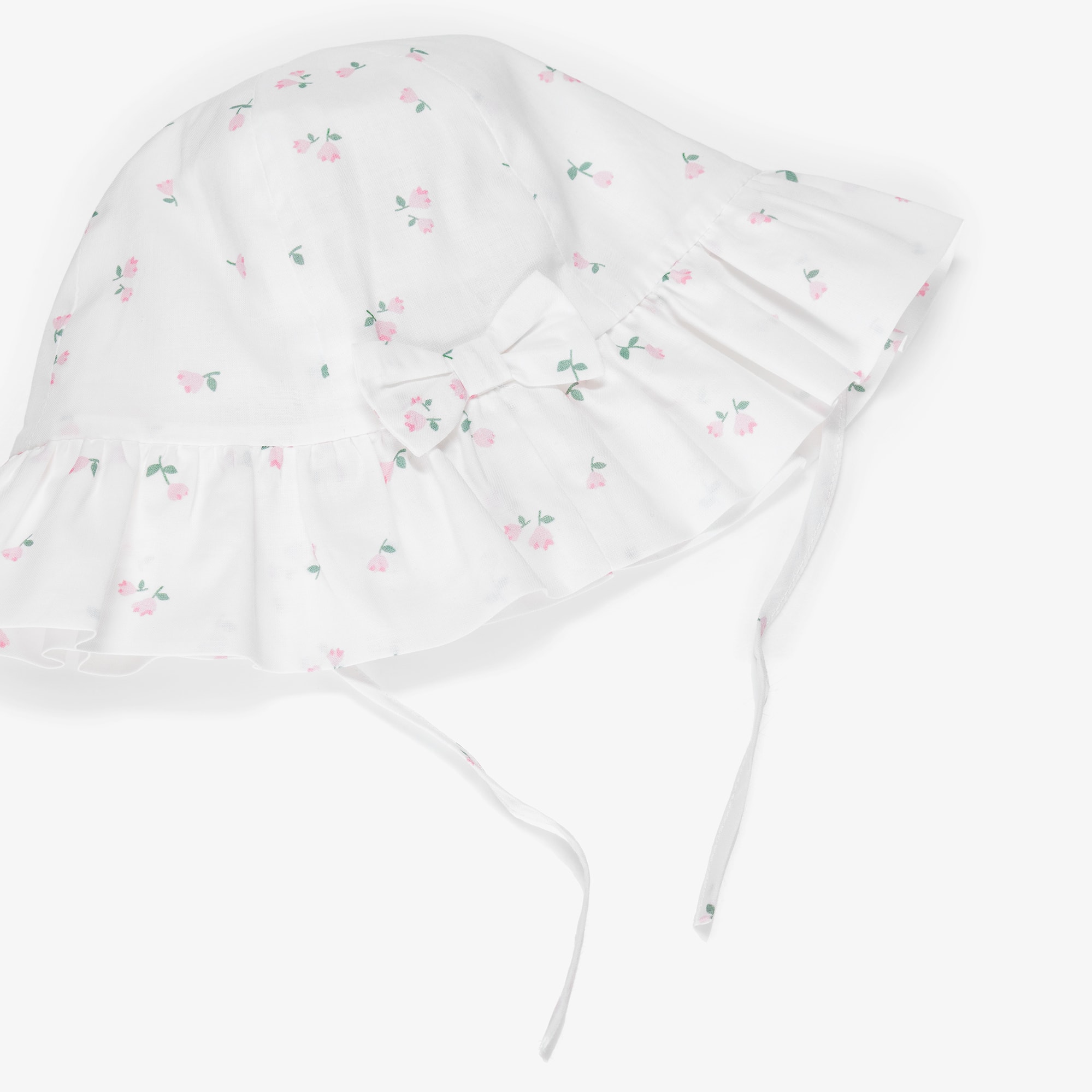 Baby Girls White & Pink Cotton Floral Sun Hat - View 3