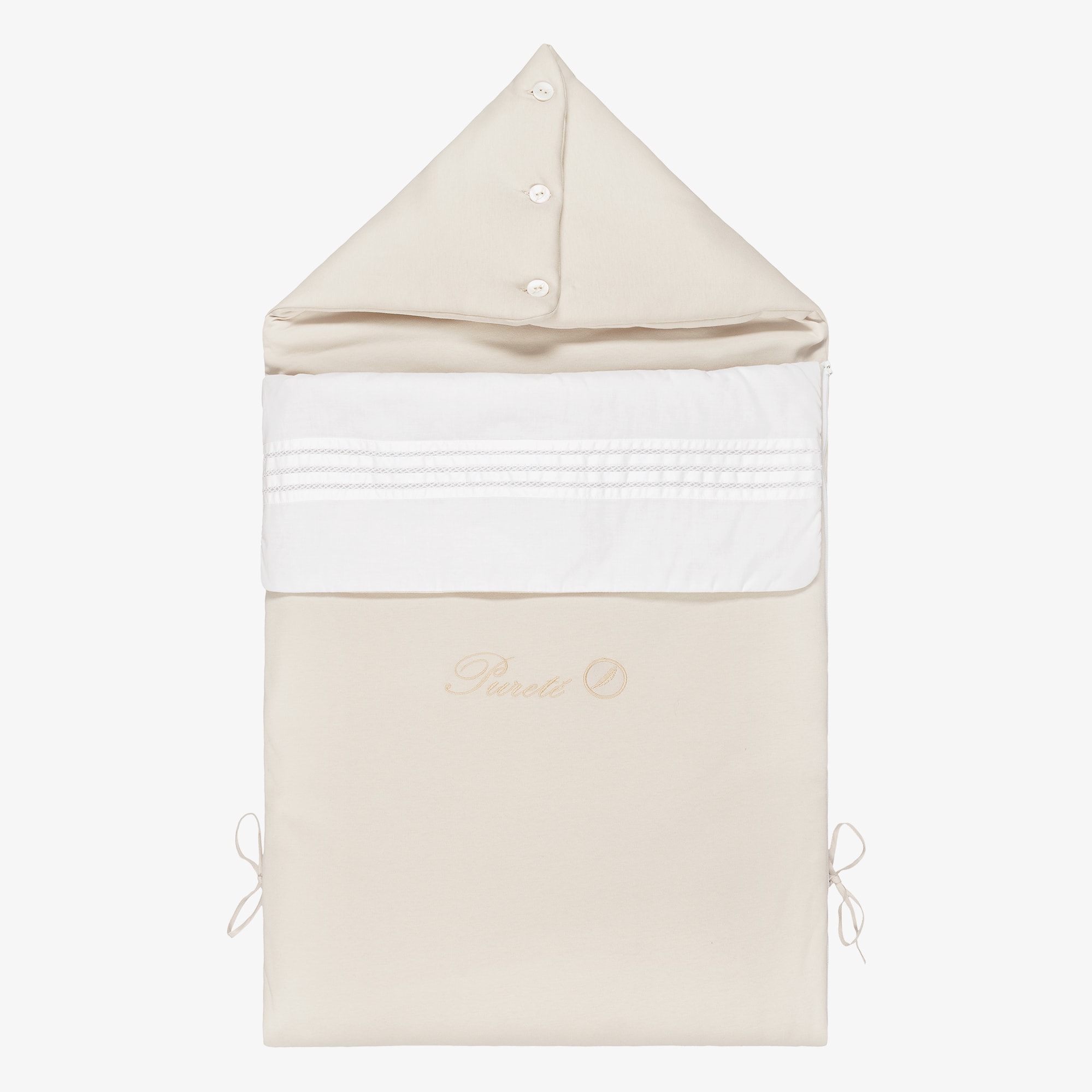 Beige Cotton Jersey Embroidered Baby Nest (90cm) - View 1