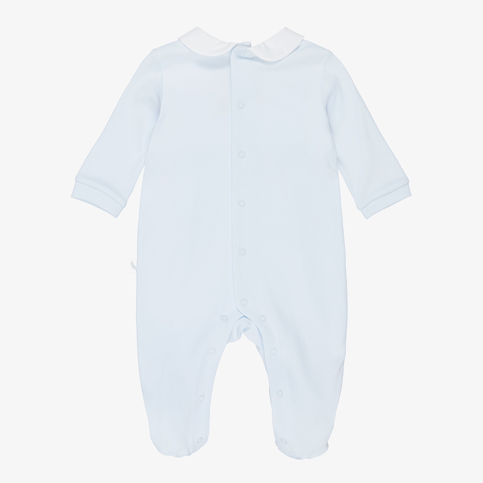 Boys Blue & White Cotton Pintuck Babygrow - View 2