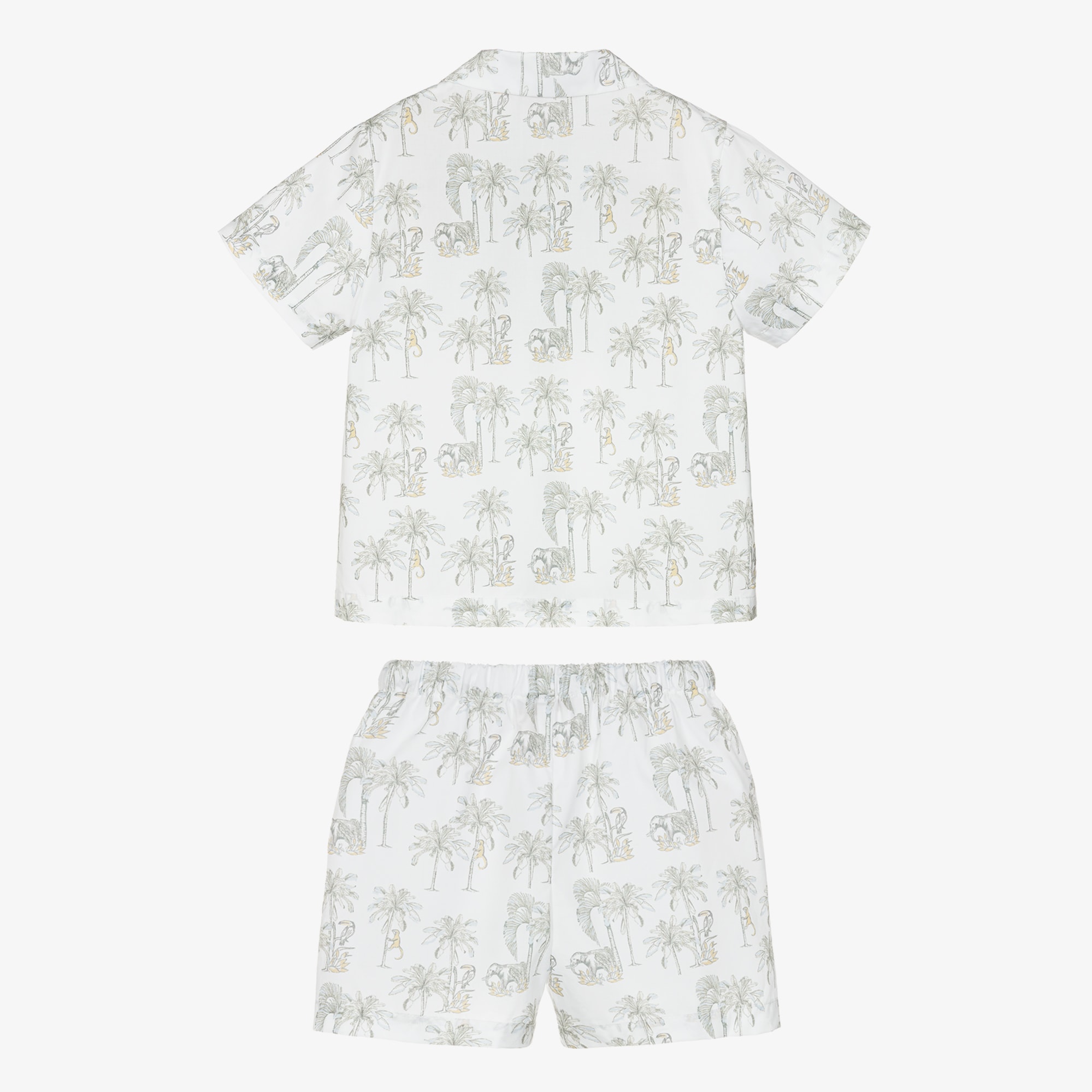 Boys Short White Cotton Pyjamas with Grey Jungle Print - View 3