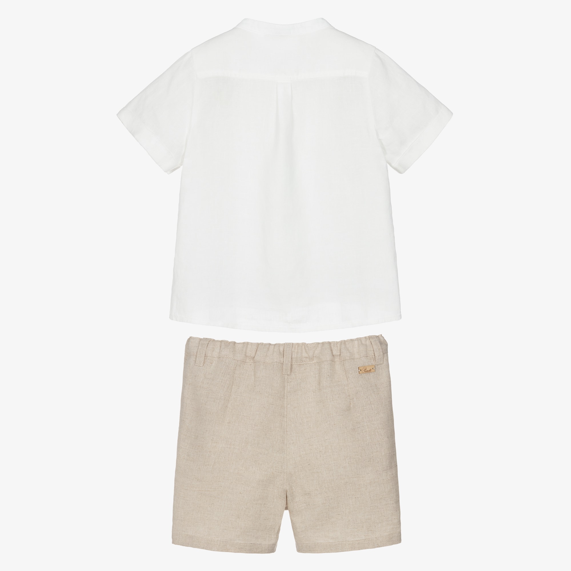 Boys White & Beige Shorts Set with Lacey Trim - View 3