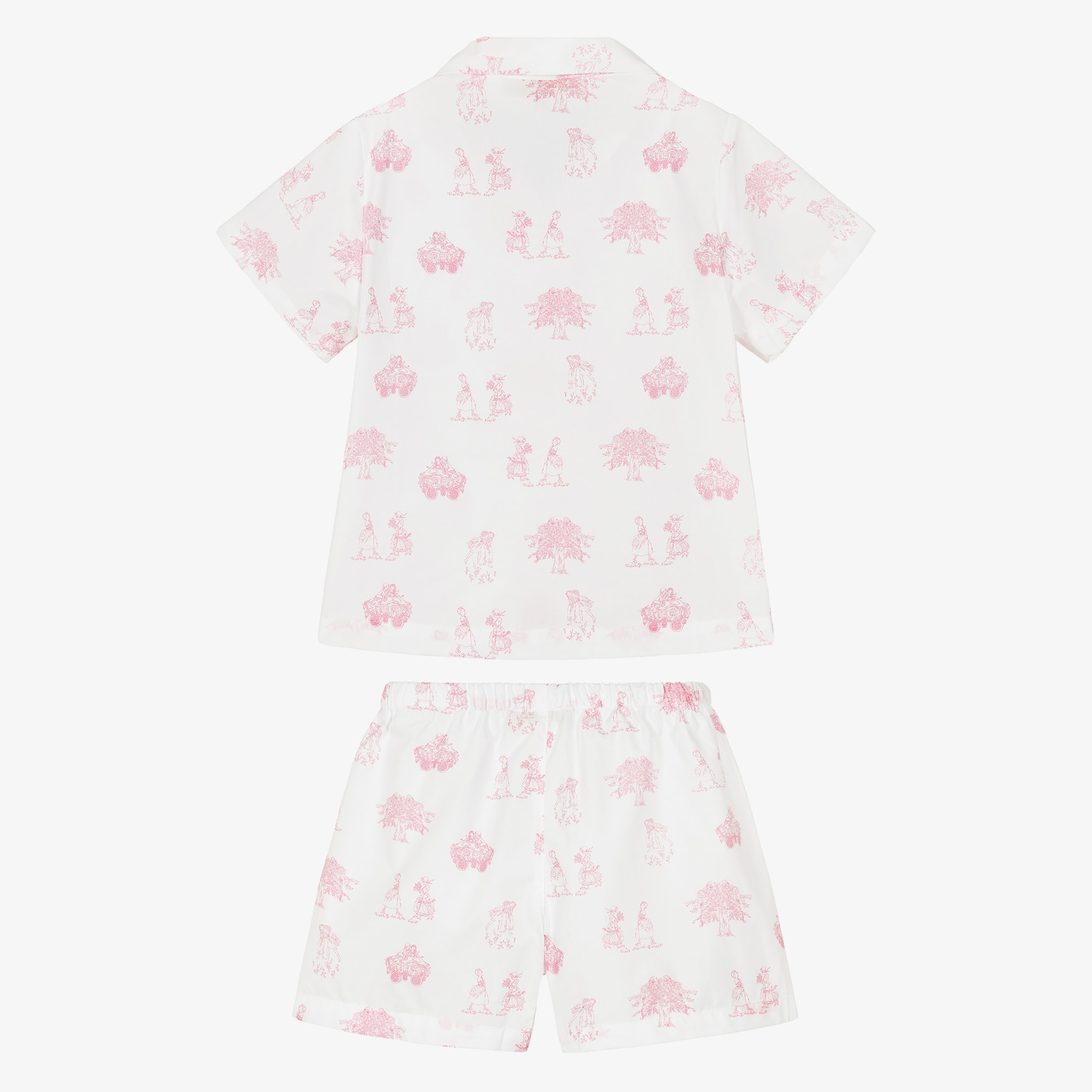 Girls White & Pink Toile De Jouy Cotton Pyjamas - View 3