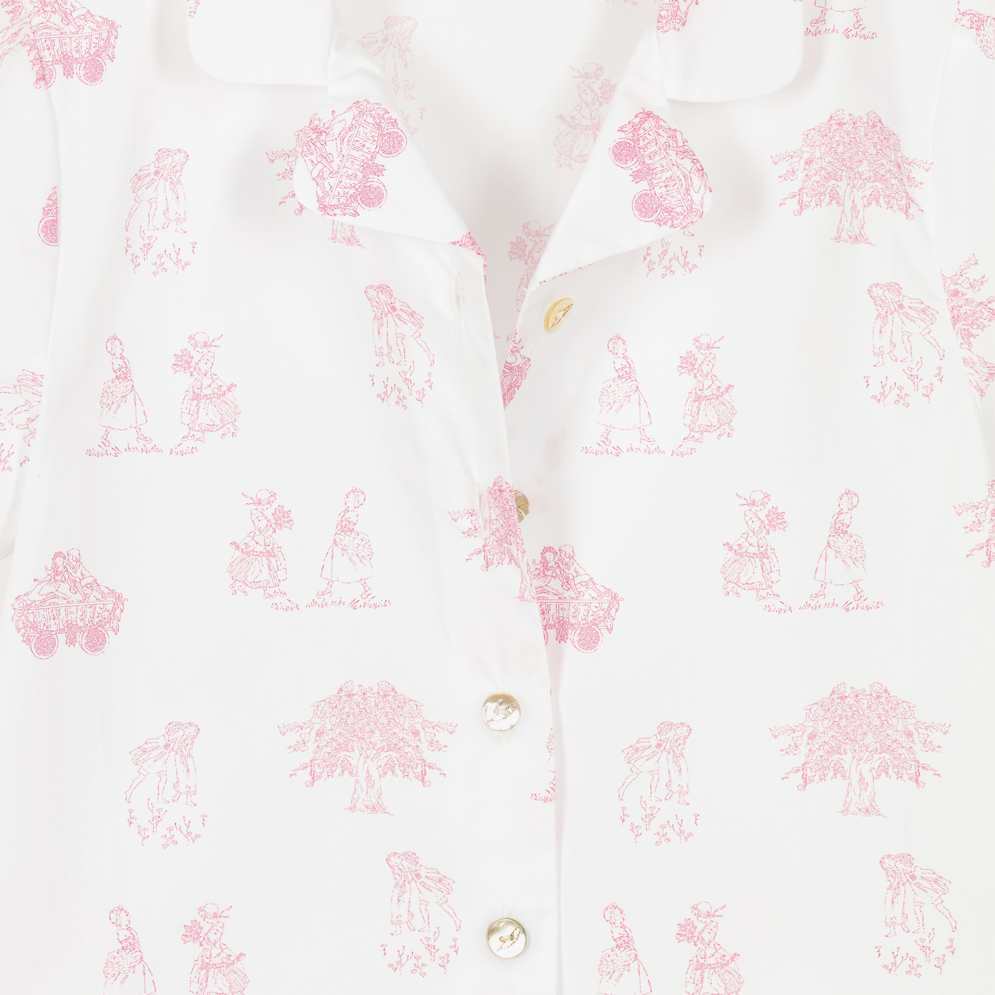 Girls White & Pink Toile De Jouy Cotton Pyjamas - View 4