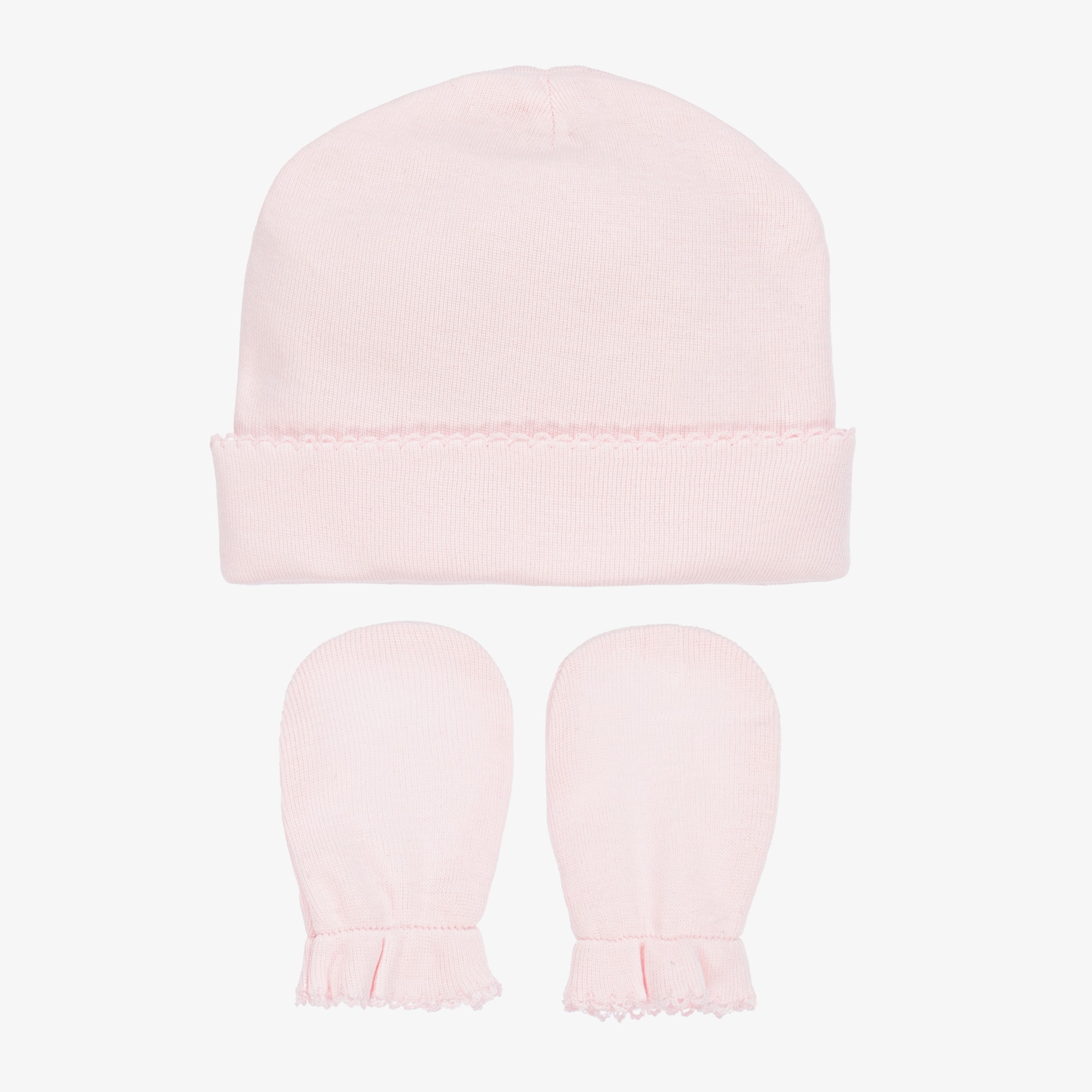 Ivory Cotton Baby Hat & Mittens Set - View 1