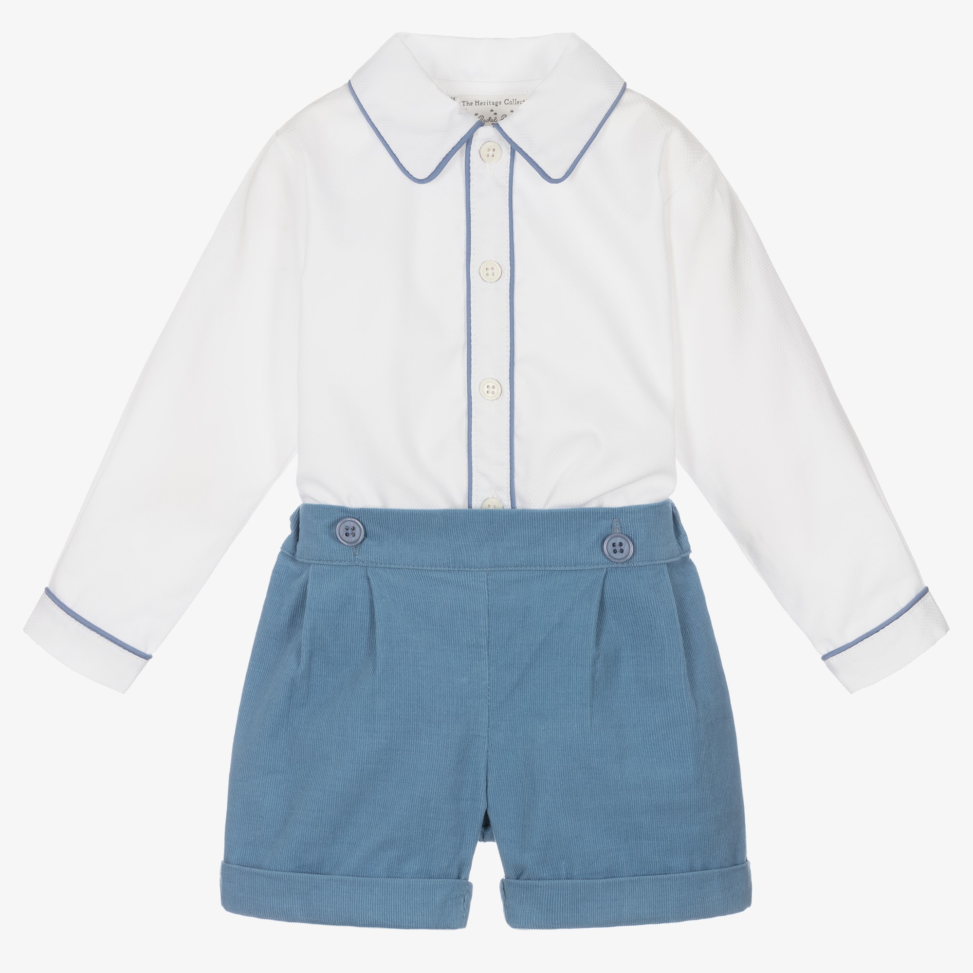 Boys Blue & Ivory Cotton Buster Suit - View 1