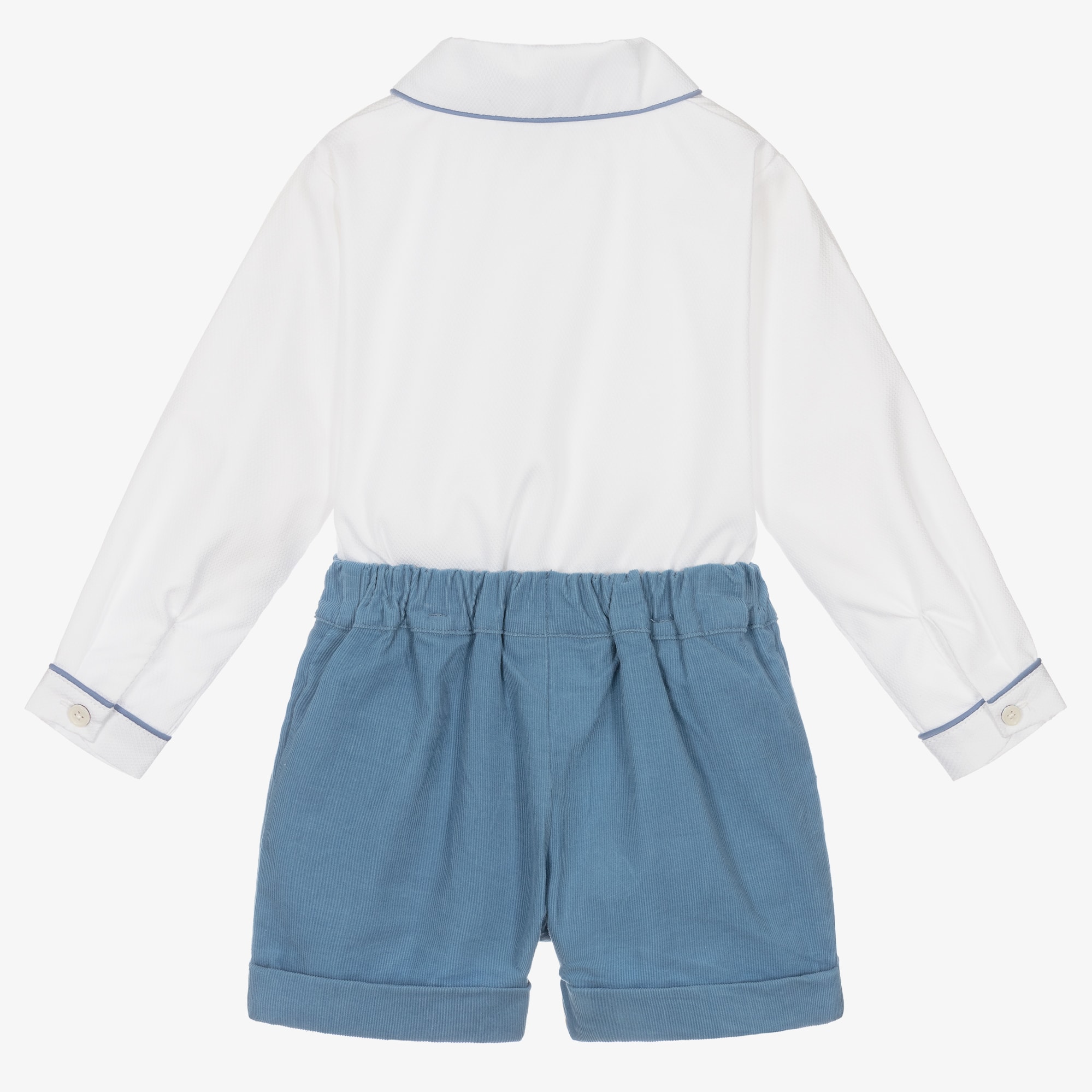Boys Blue & Ivory Cotton Buster Suit - View 3