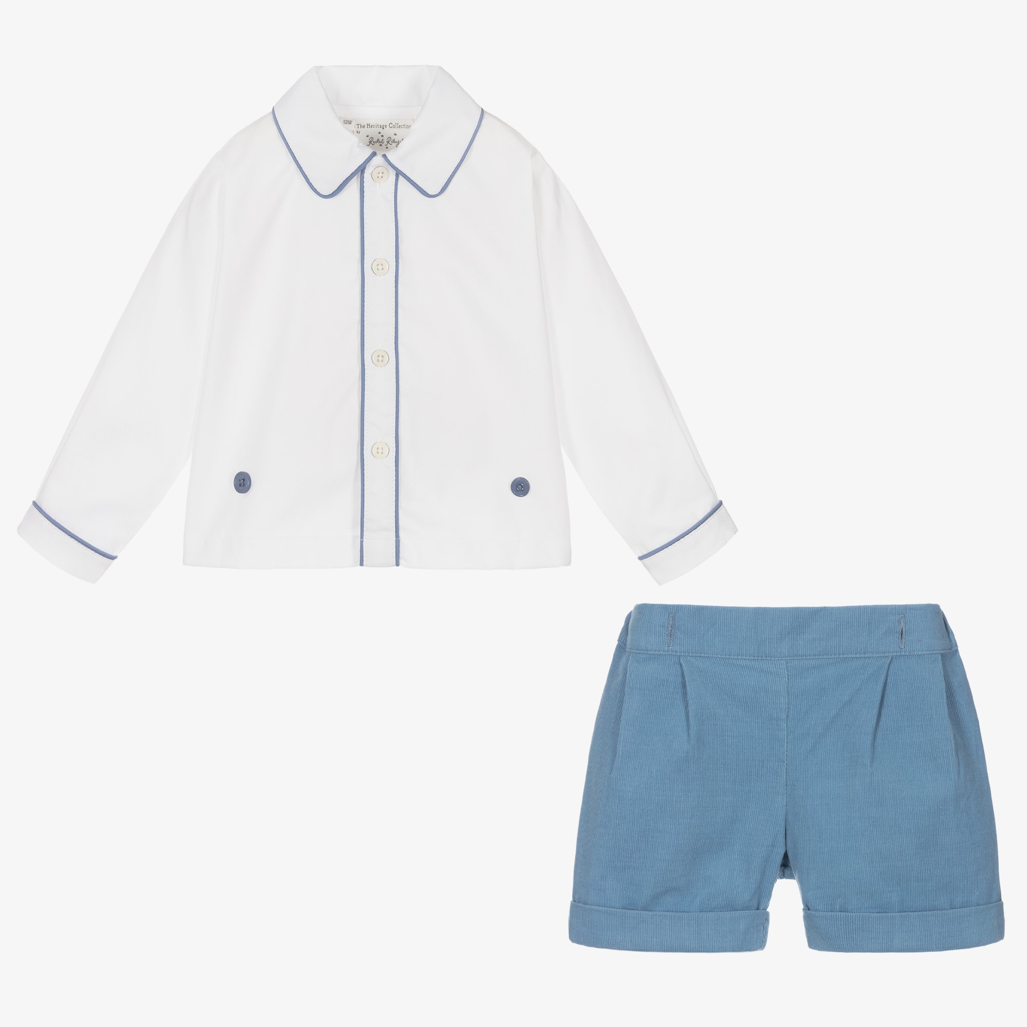 Boys Blue & Ivory Cotton Buster Suit - View 4