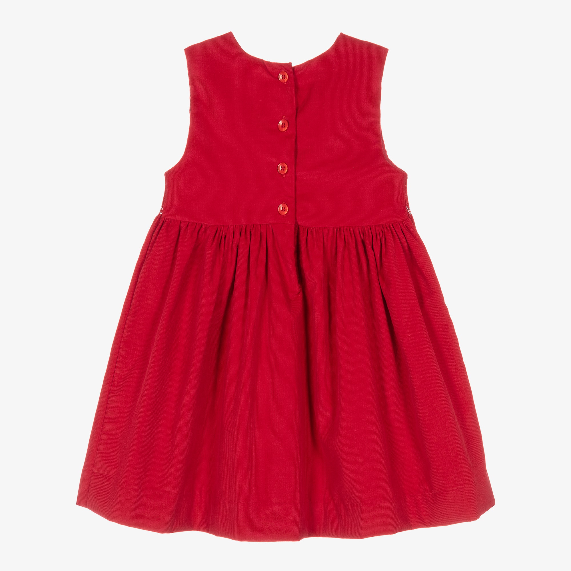 Girls Red Hand-Smocked Dress - View 3