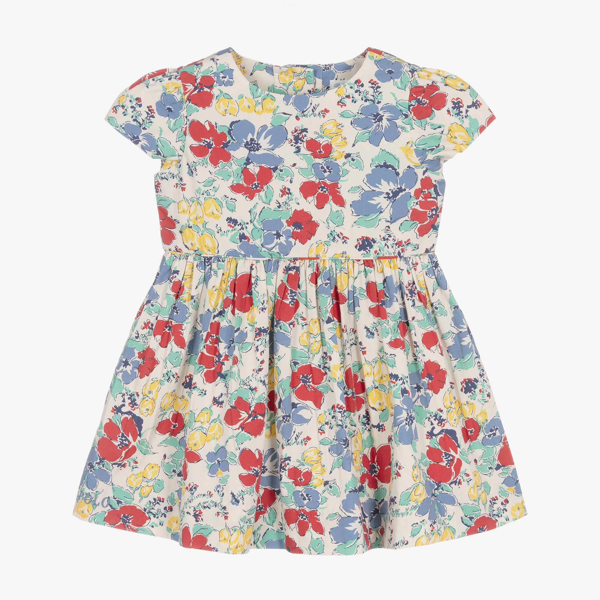 Baby Girls Red & Blue Cotton Floral Dress - View 1