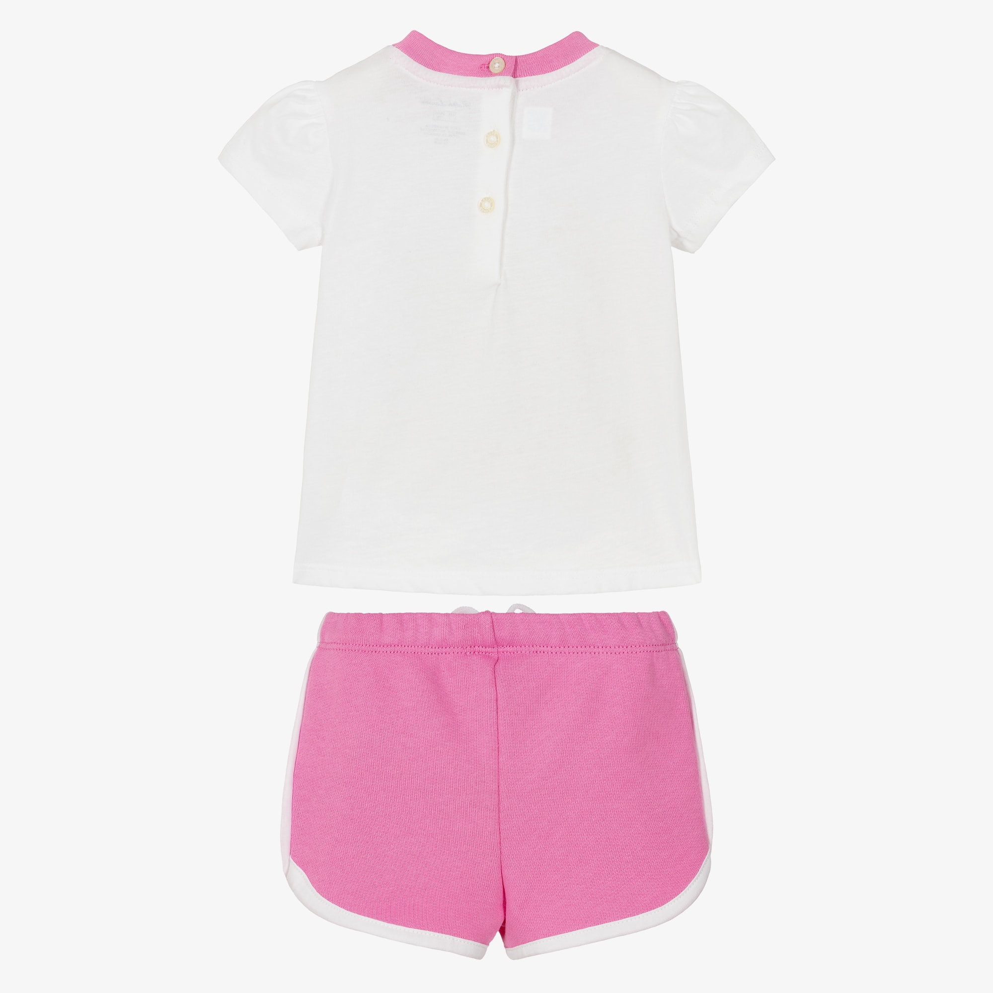 Baby Girls White & Pink Polo Bear Shorts Set - View 3