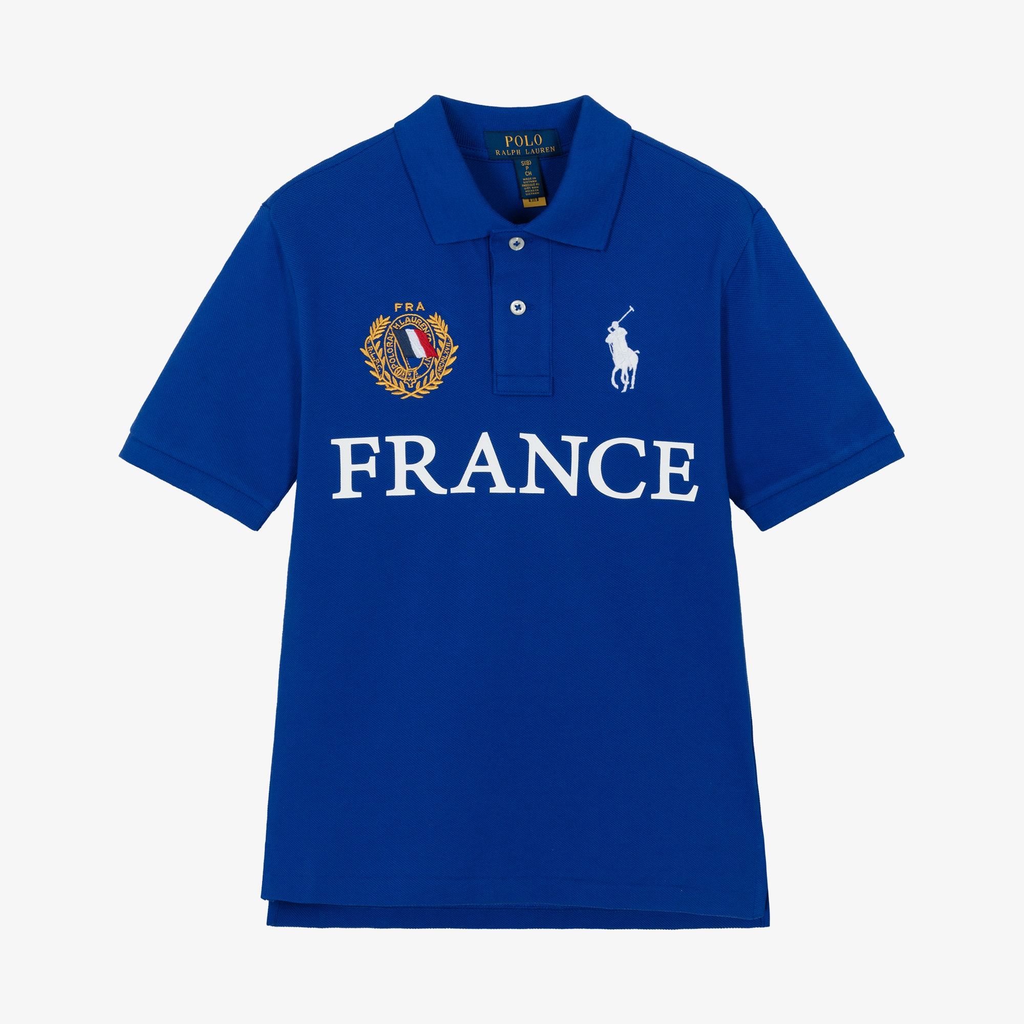 Boys Blue Cotton Piqué France Polo Shirt - View 1