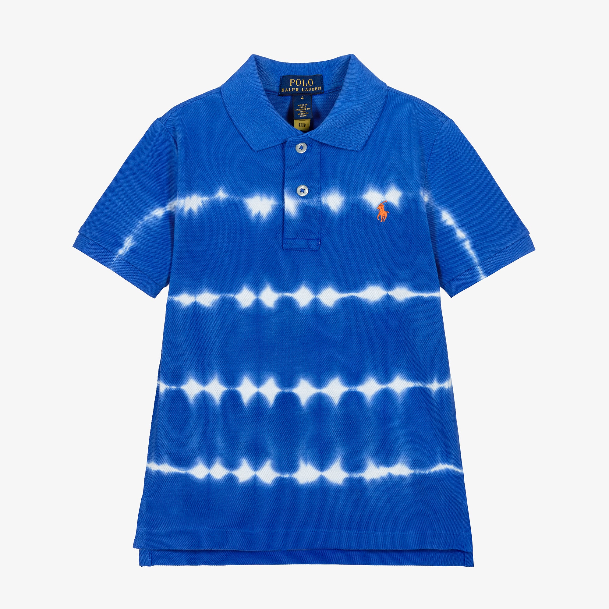 Boys Blue Tie-Dye Print Polo Shirt - View 1