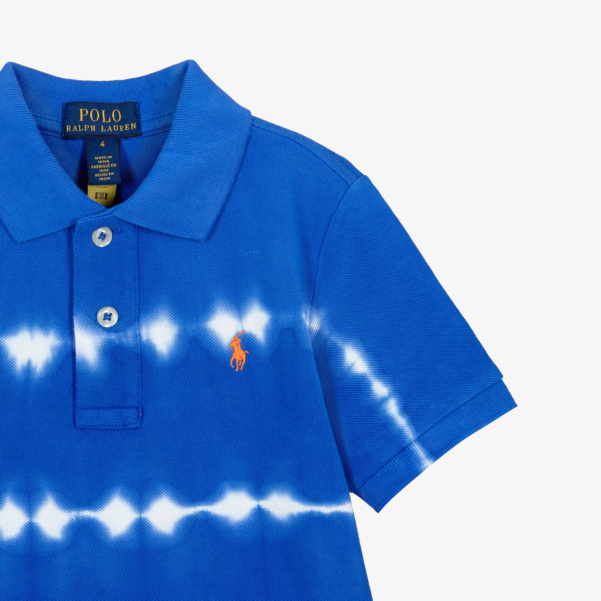 Boys Blue Tie-Dye Print Polo Shirt - View 3