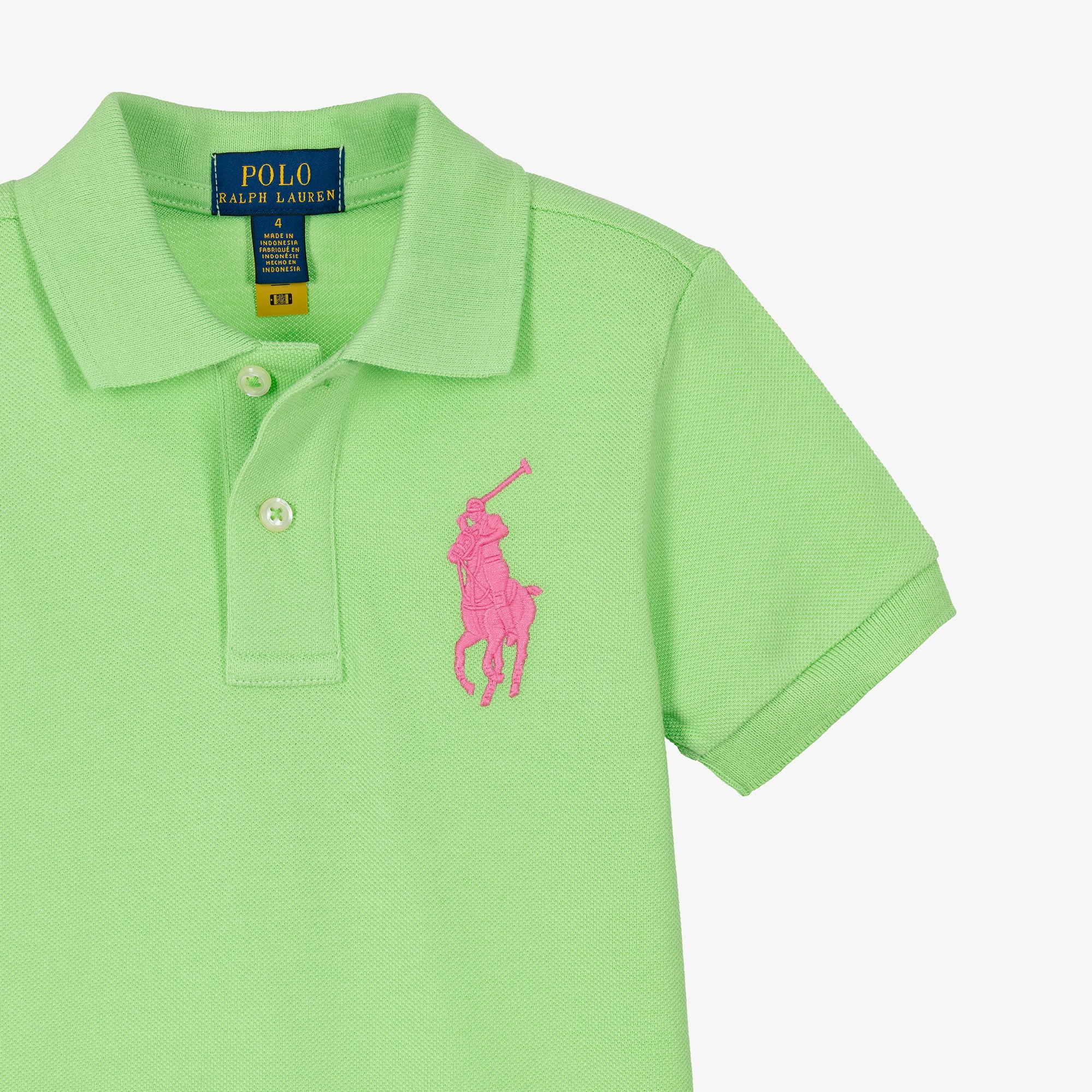 Boys Green Big Pony Cotton Piqué Polo Shirt - View 3