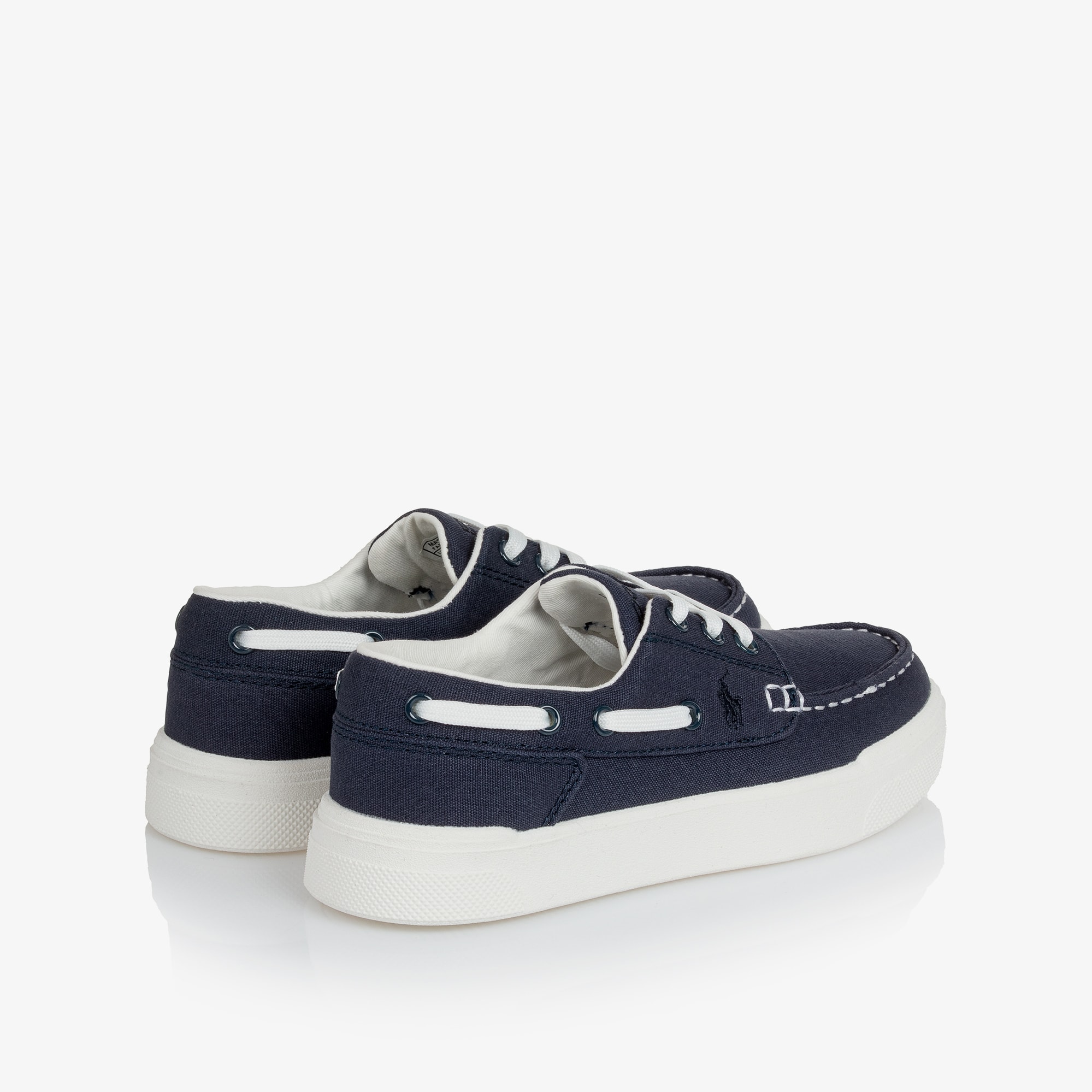 Boys Navy Blue Canvas Lace-Up Deck Shoes - View 2