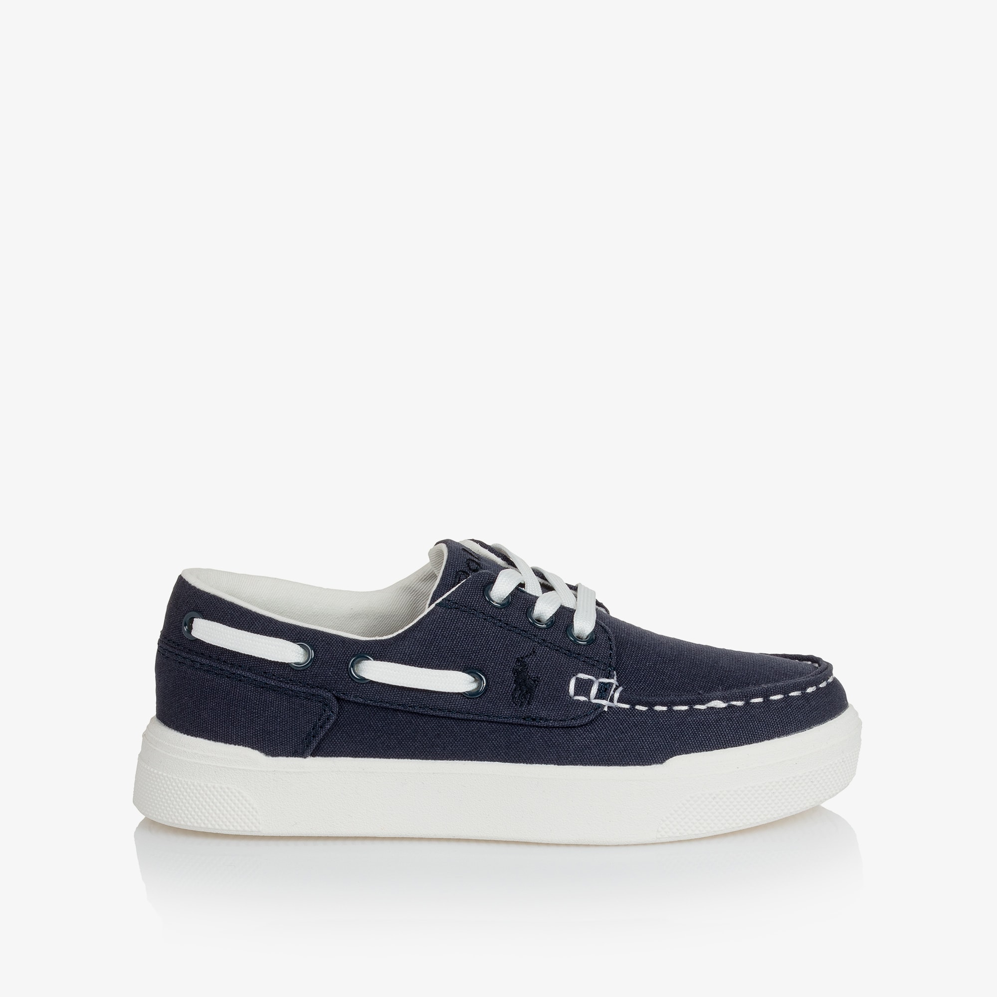 Boys Navy Blue Canvas Lace-Up Deck Shoes - View 4
