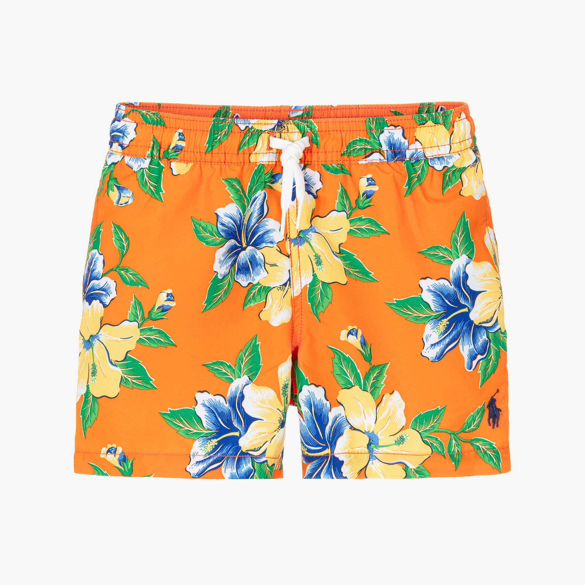 Boys Orange Hibiscus Print Swim Shorts - View 1