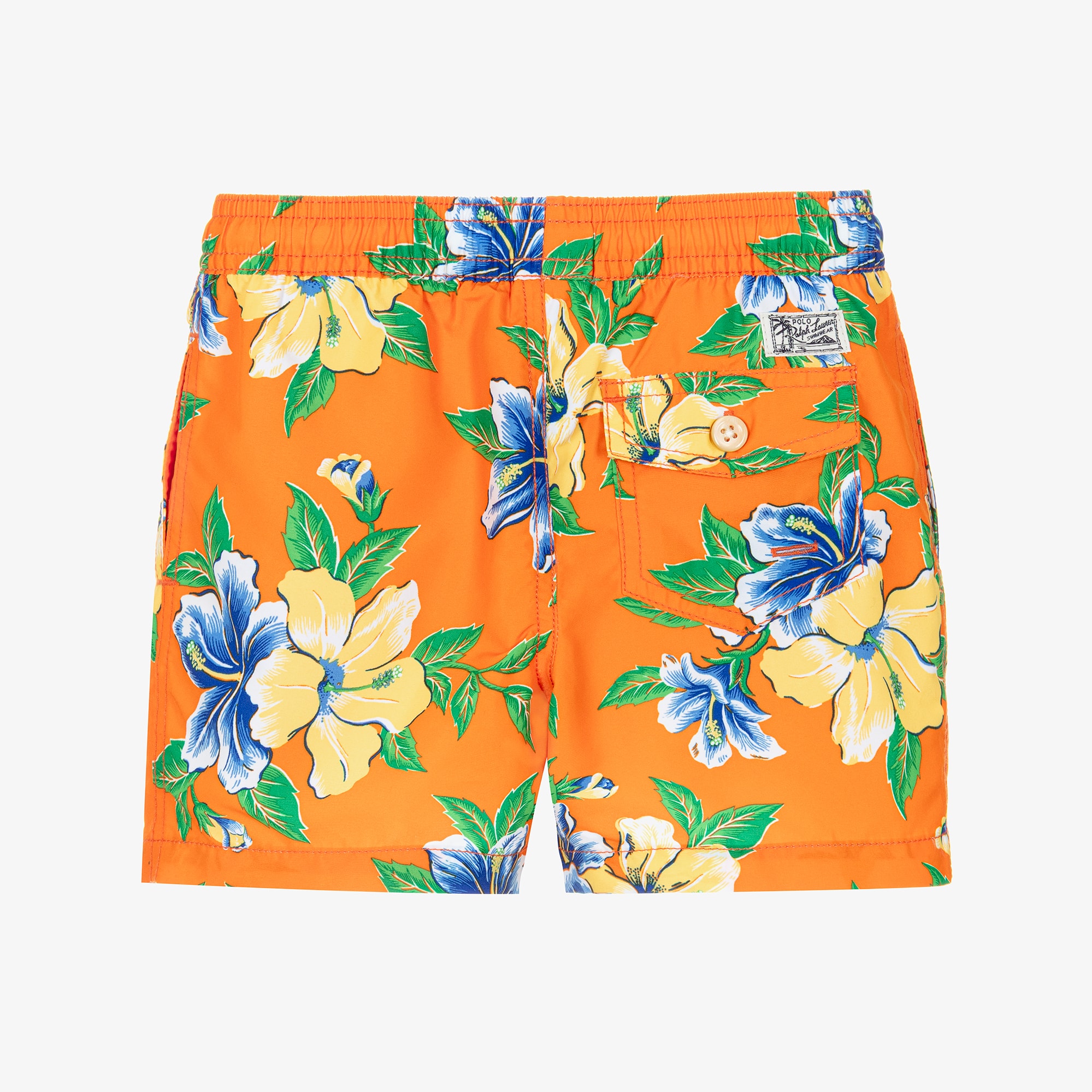 Boys Orange Hibiscus Print Swim Shorts - View 2