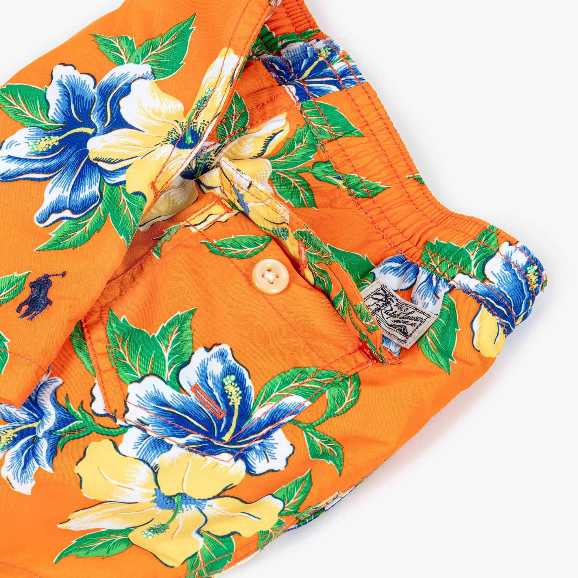 Boys Orange Hibiscus Print Swim Shorts - View 3