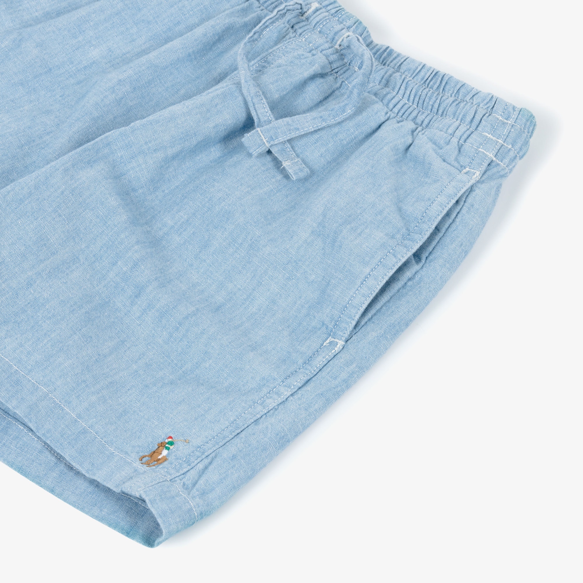 Girls Light Blue Chambray Shorts with Pony Logo Embroidery - View 3