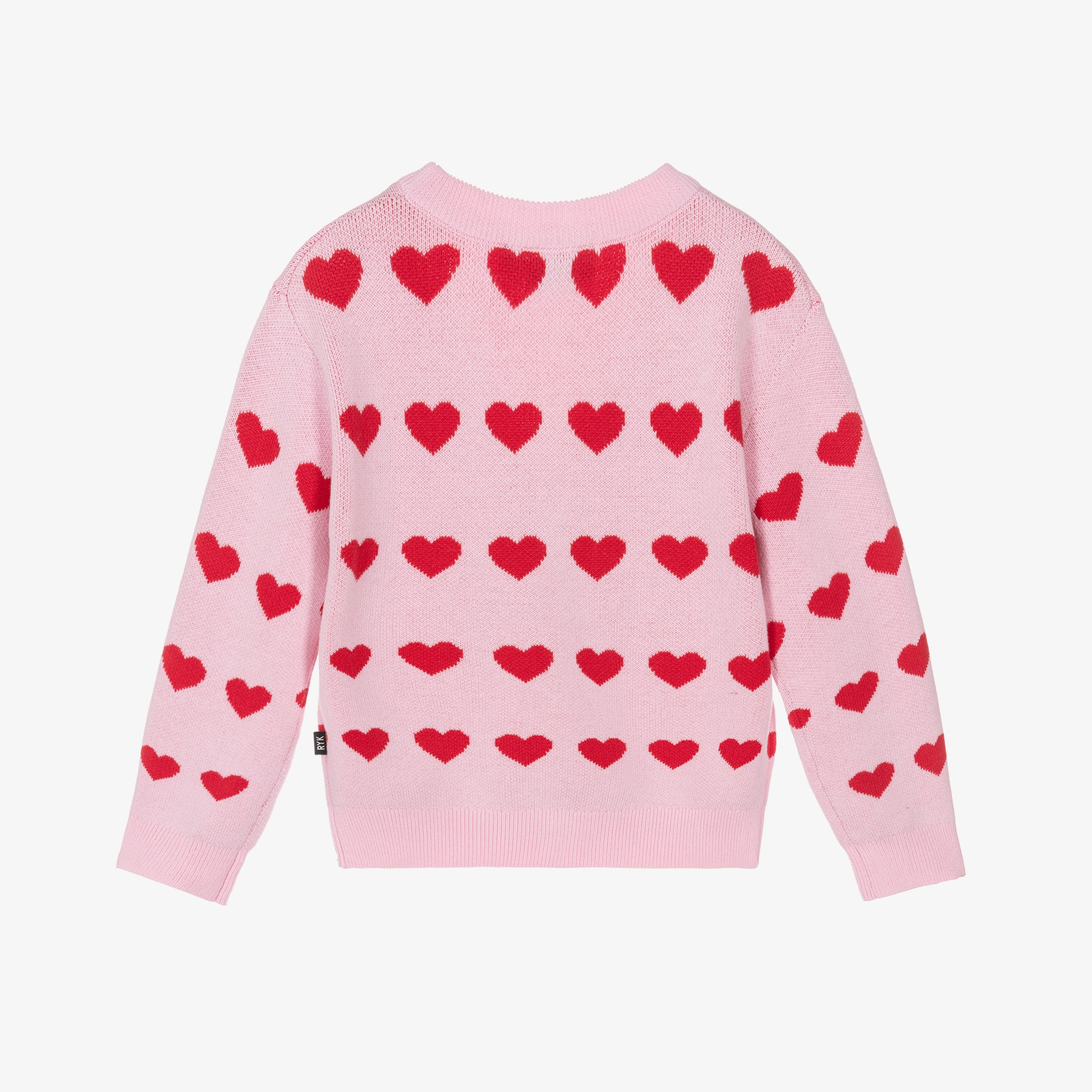 Girls Pink Knitted Cardigan with Red Hearts - View 2