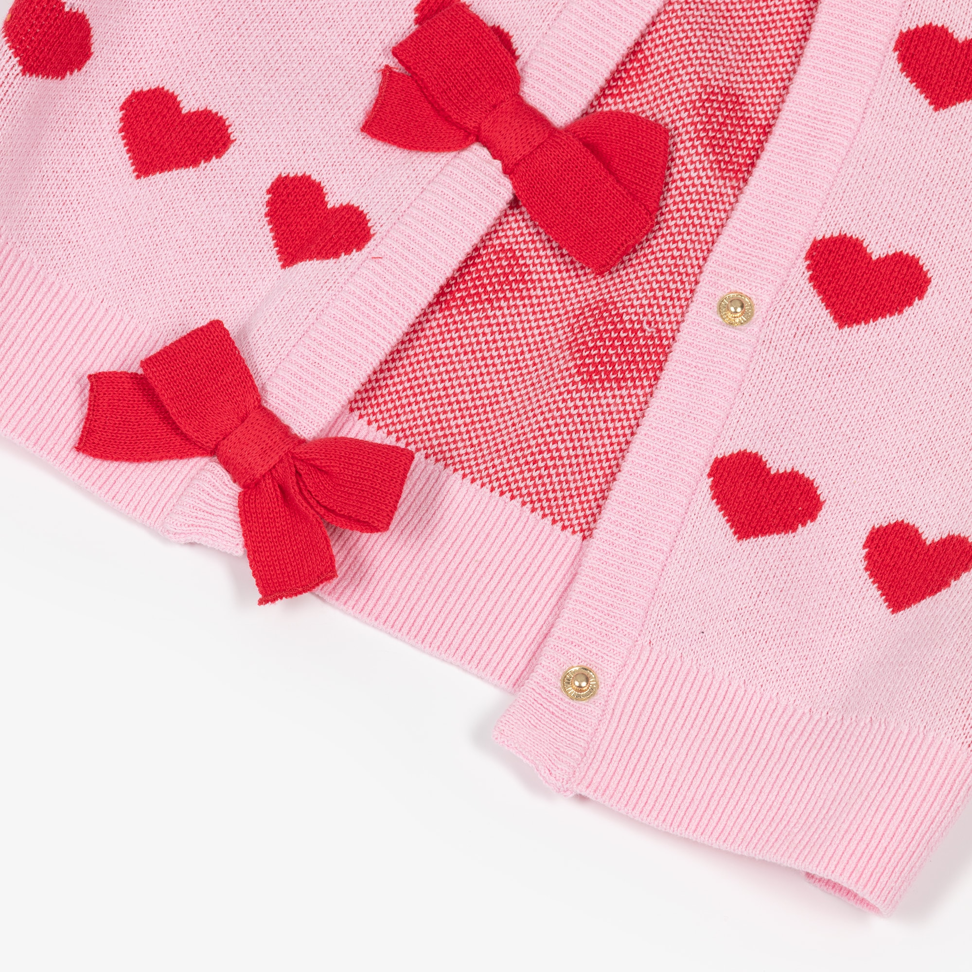 Girls Pink Knitted Cardigan with Red Hearts - View 3