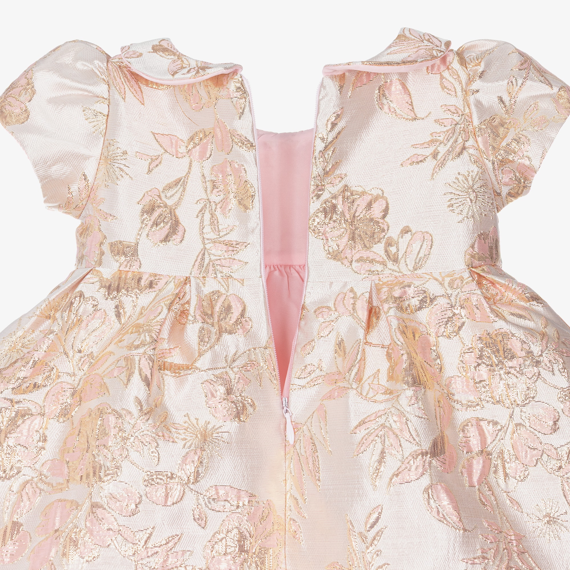 Baby Girls Ivory & Gold Brocade Dress - View 3