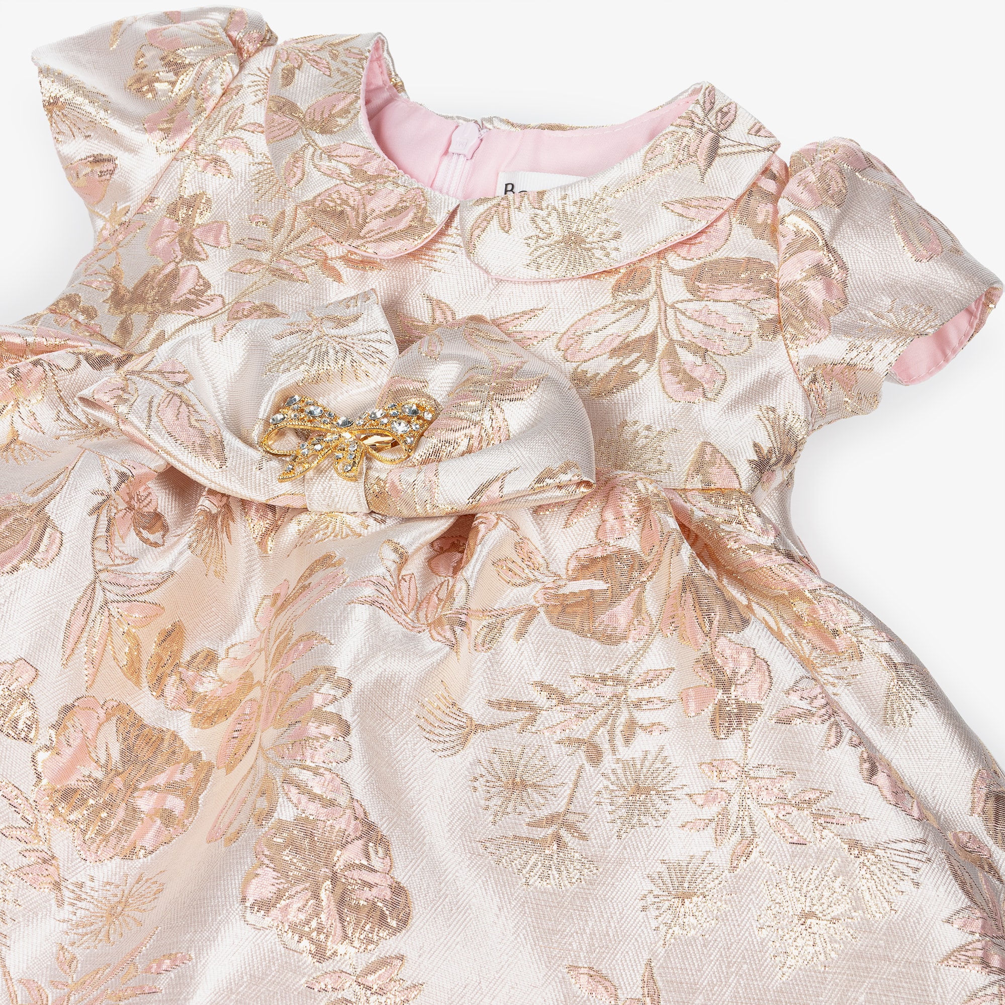 Baby Girls Ivory & Gold Brocade Dress - View 4