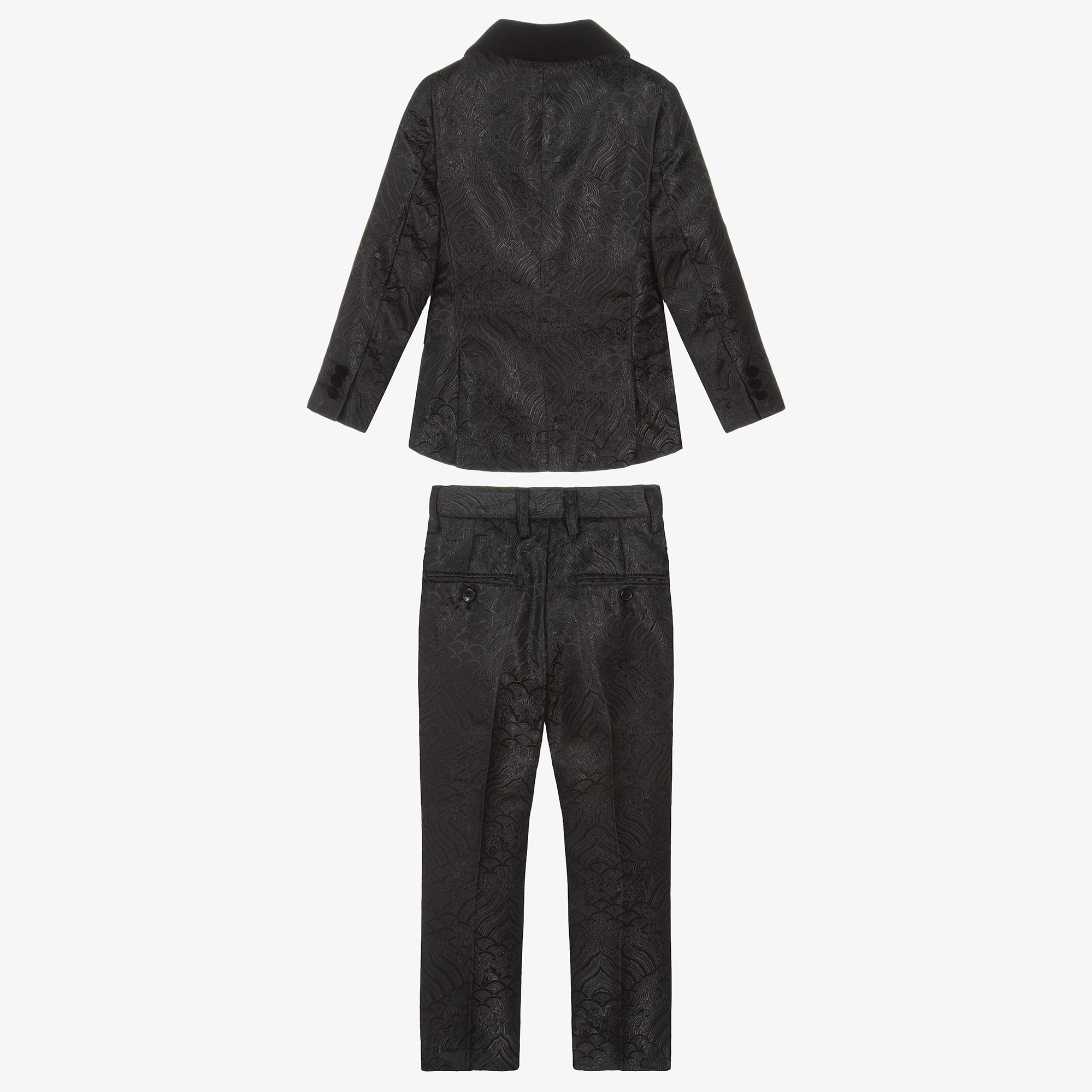 Boys Black Jacquard Suit with Bow Tie - View 3