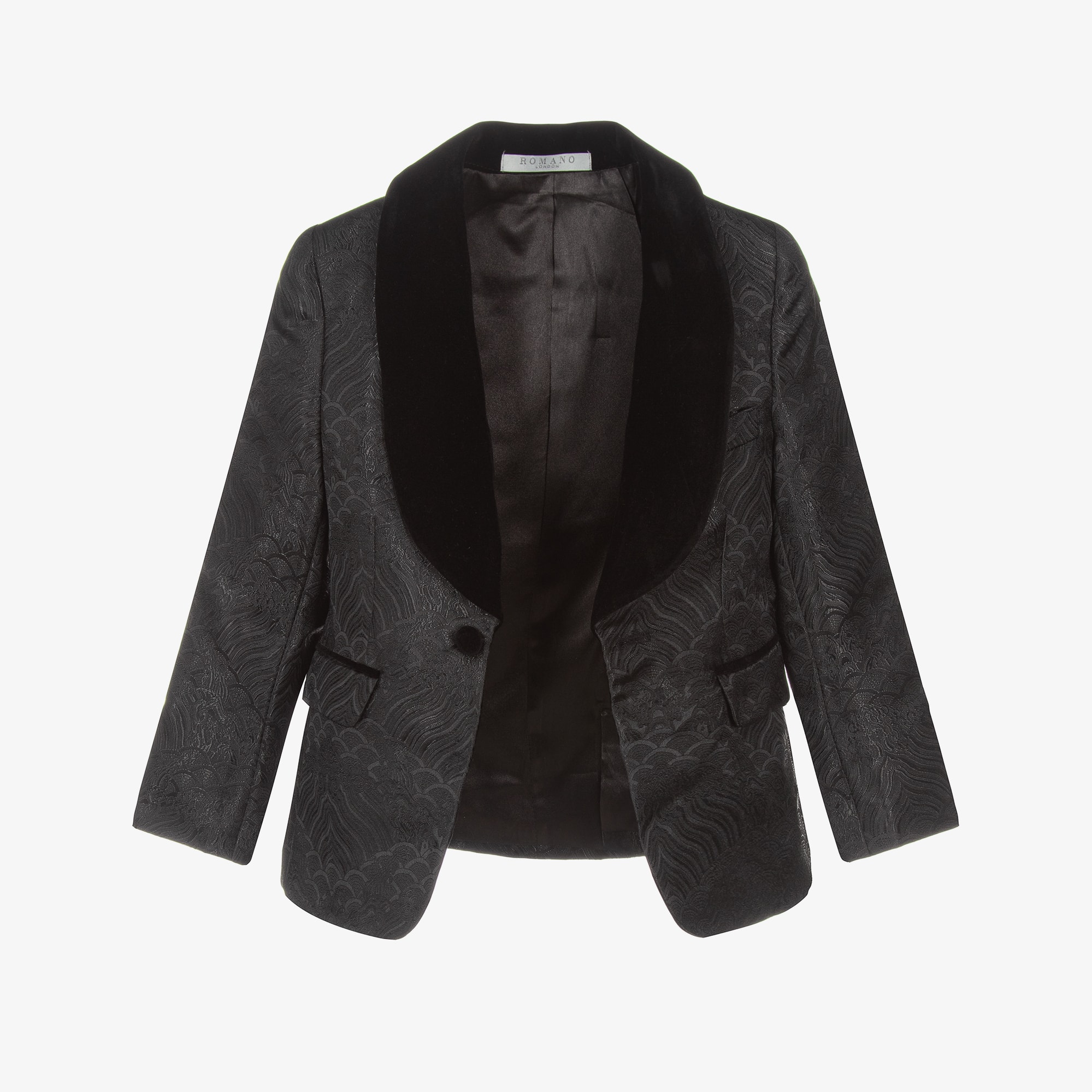 Boys Black Jacquard Suit with Bow Tie - View 4