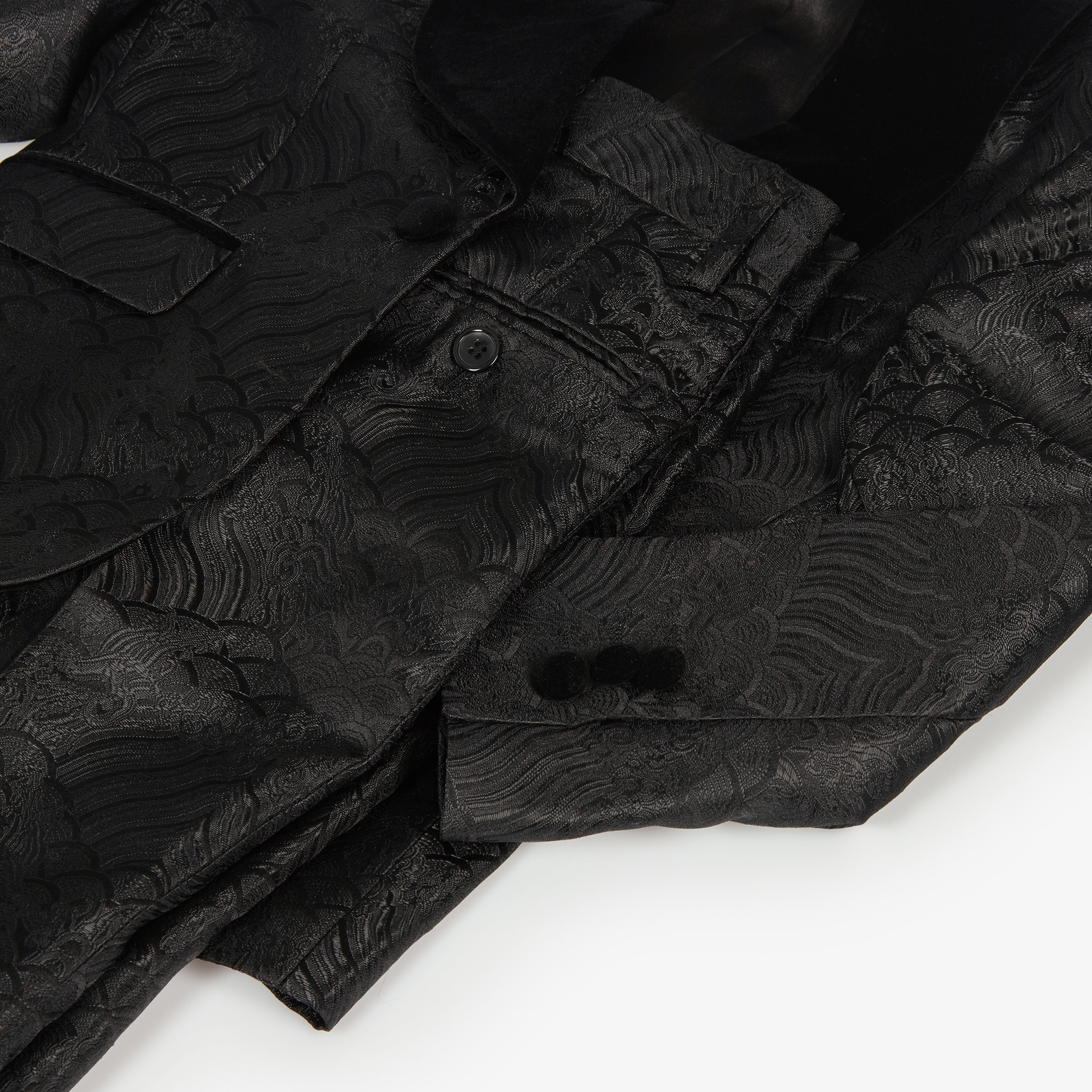 Boys Black Jacquard Suit with Bow Tie - View 7