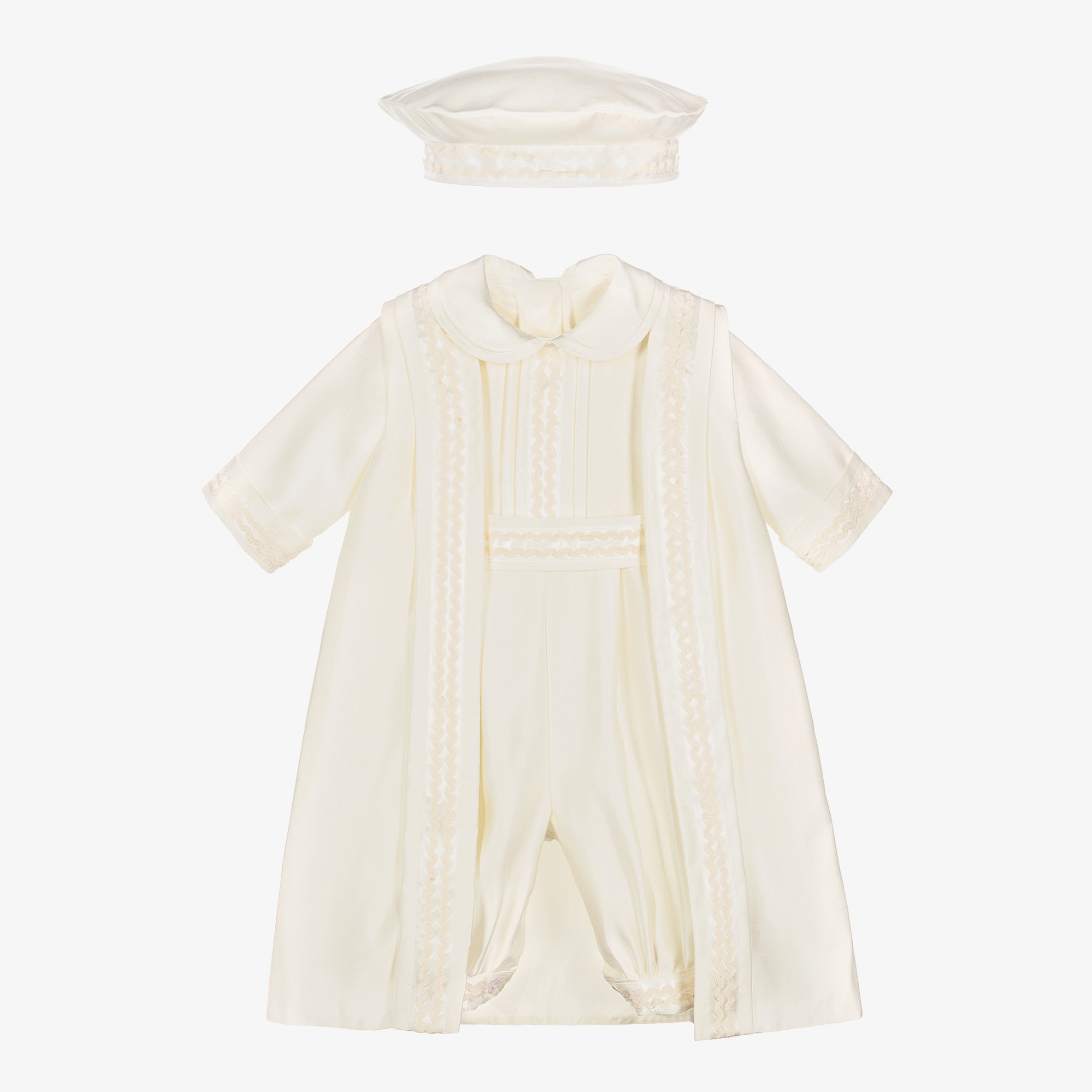 Boys Ivory Satin Babysuit Set - View 1