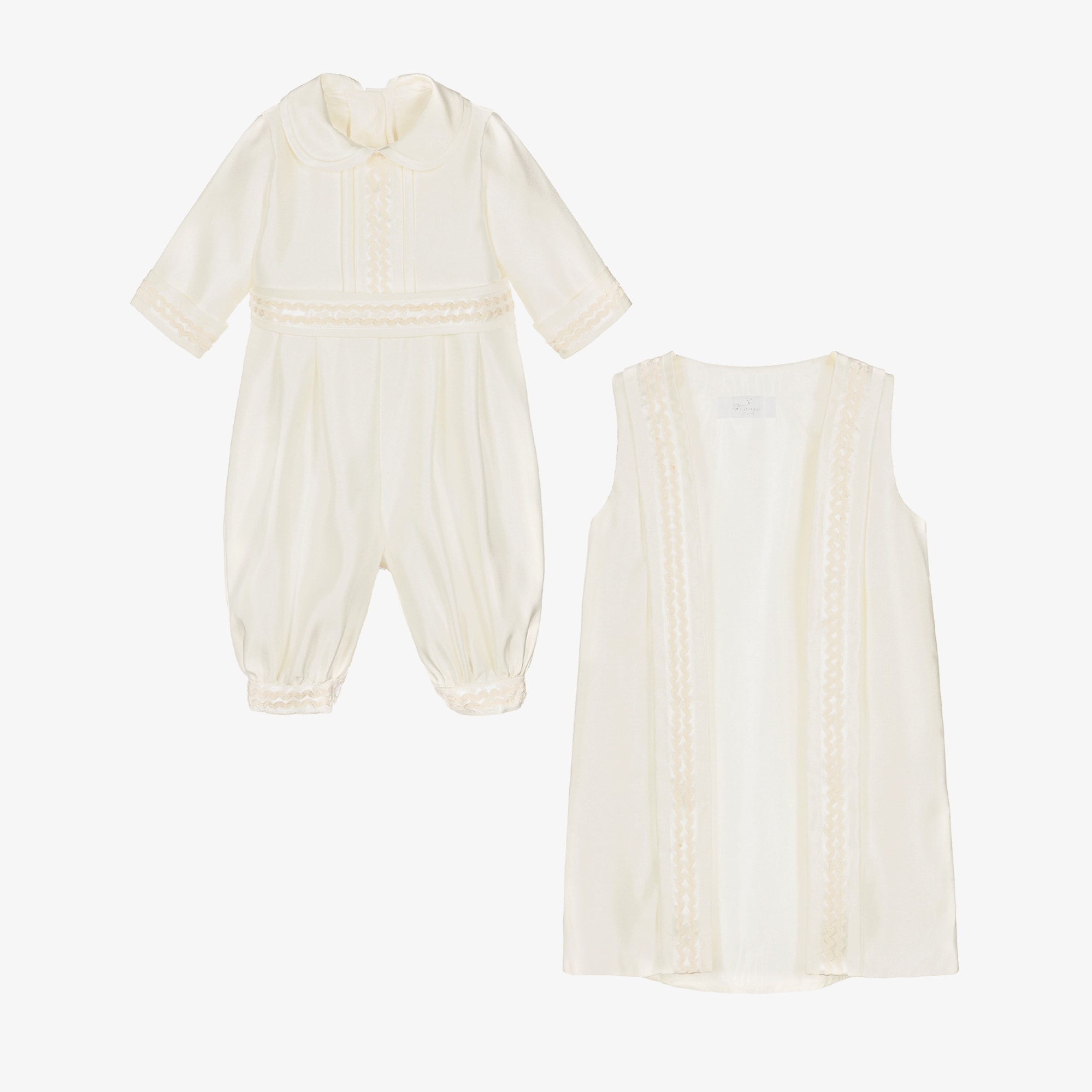 Boys Ivory Satin Babysuit Set - View 5