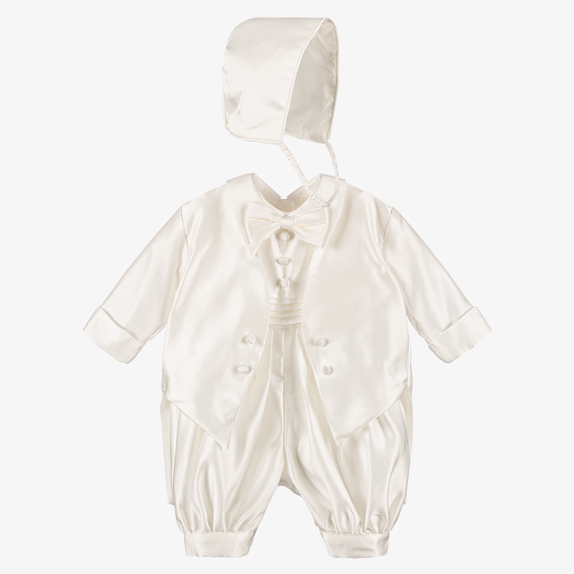 Boys Ivory Satin Babysuit Set - View 1