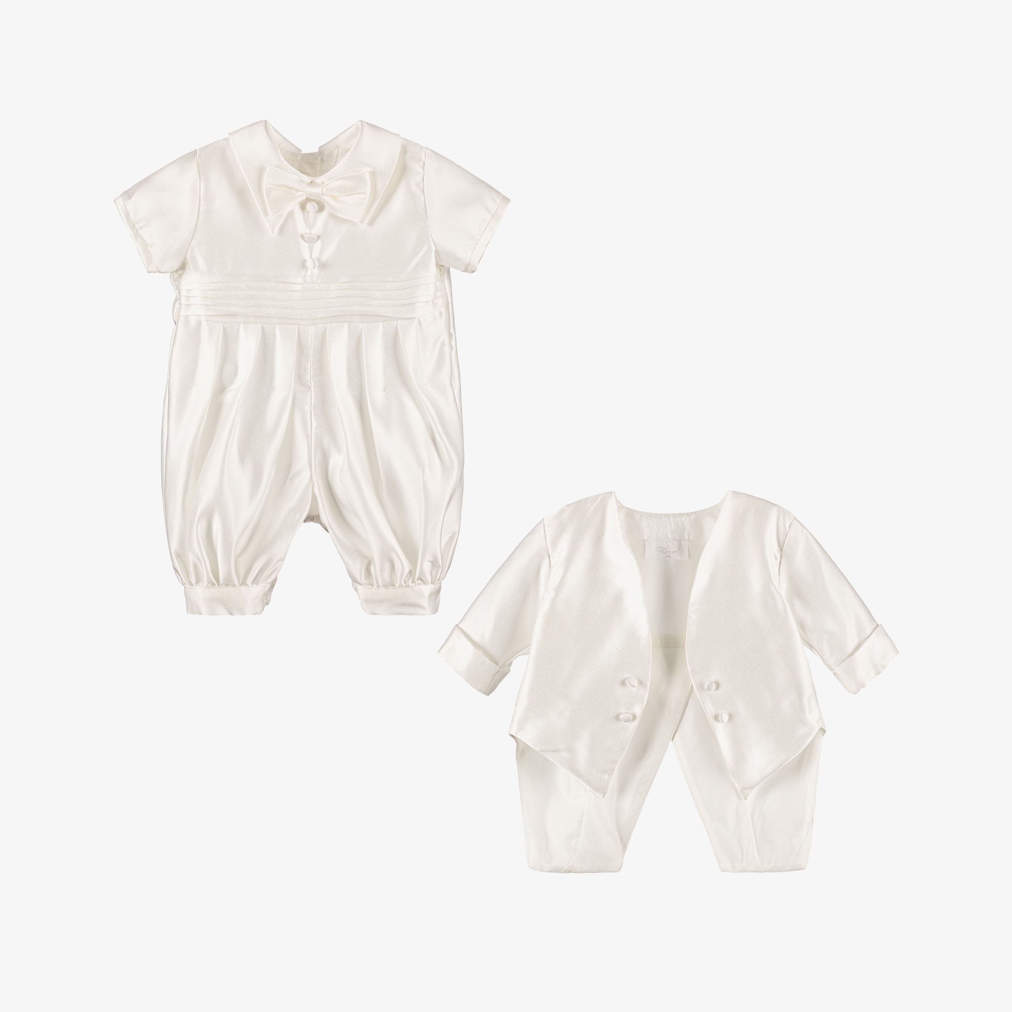 Boys Ivory Satin Babysuit Set - View 3