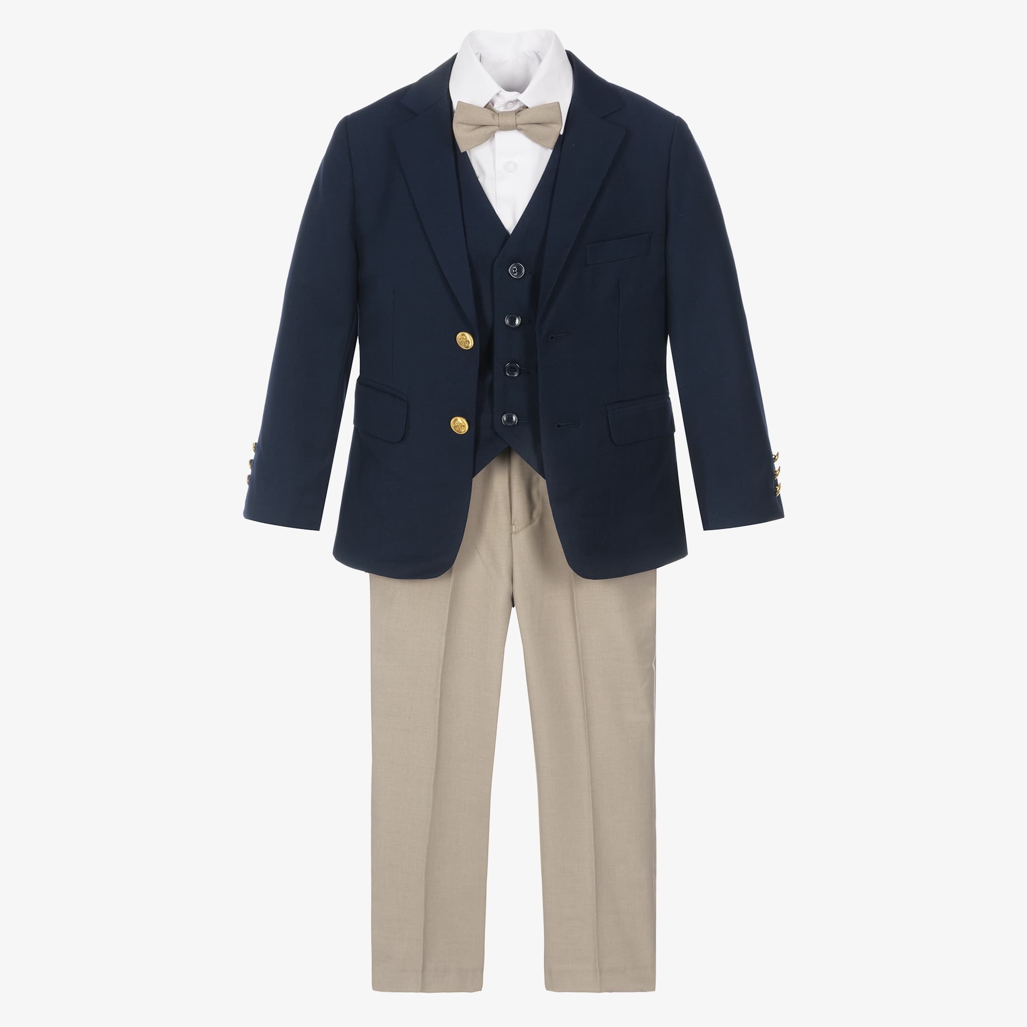 Boys Navy Blue & Beige Twill Suit