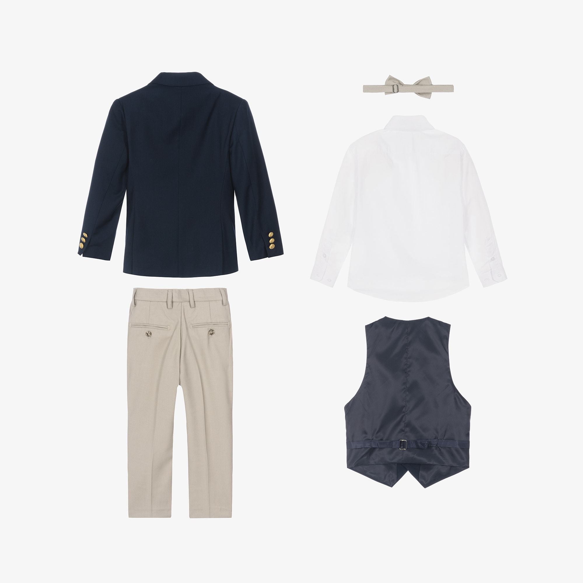 Boys Navy Blue & Beige Twill Suit - View 3