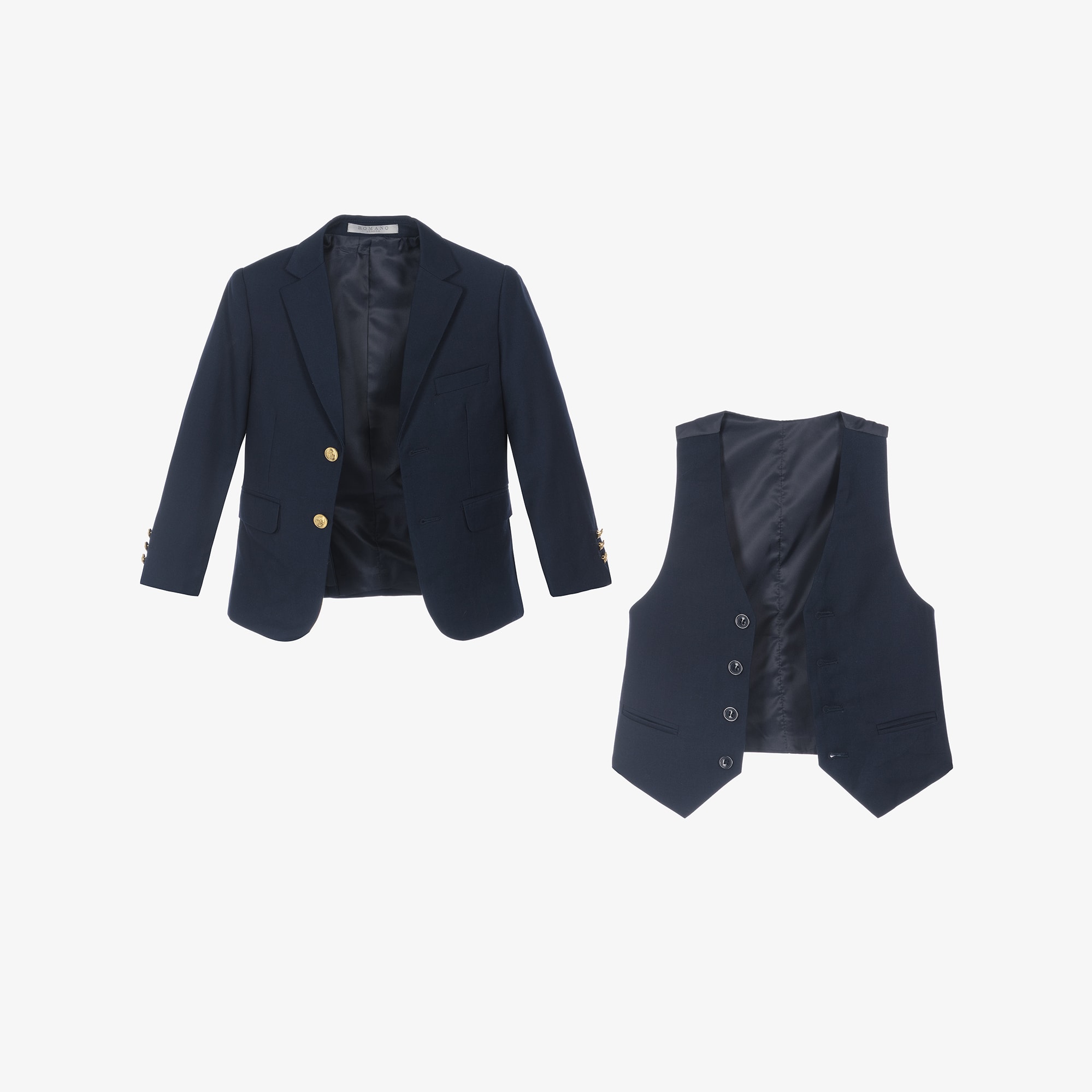 Boys Navy Blue & Beige Twill Suit - View 4