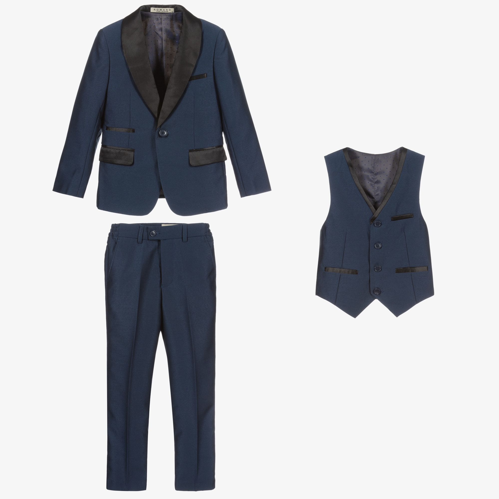 Boys Navy Blue Satin Suit - View 3