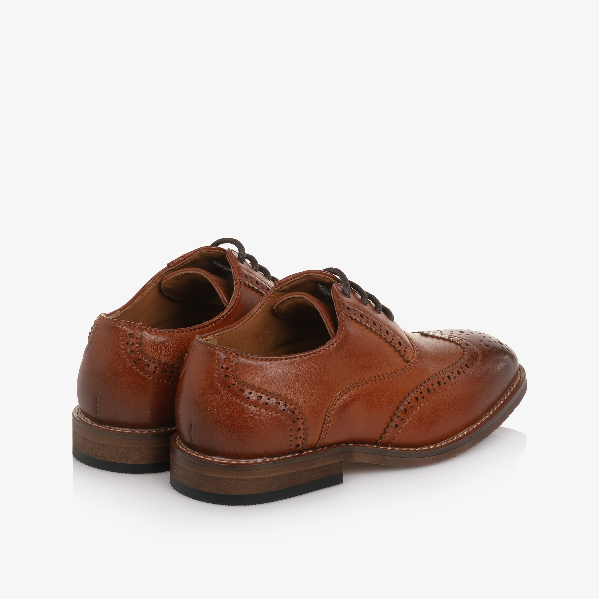 Boys Tan Brown Faux Leather Lace-Up Brogues - View 2