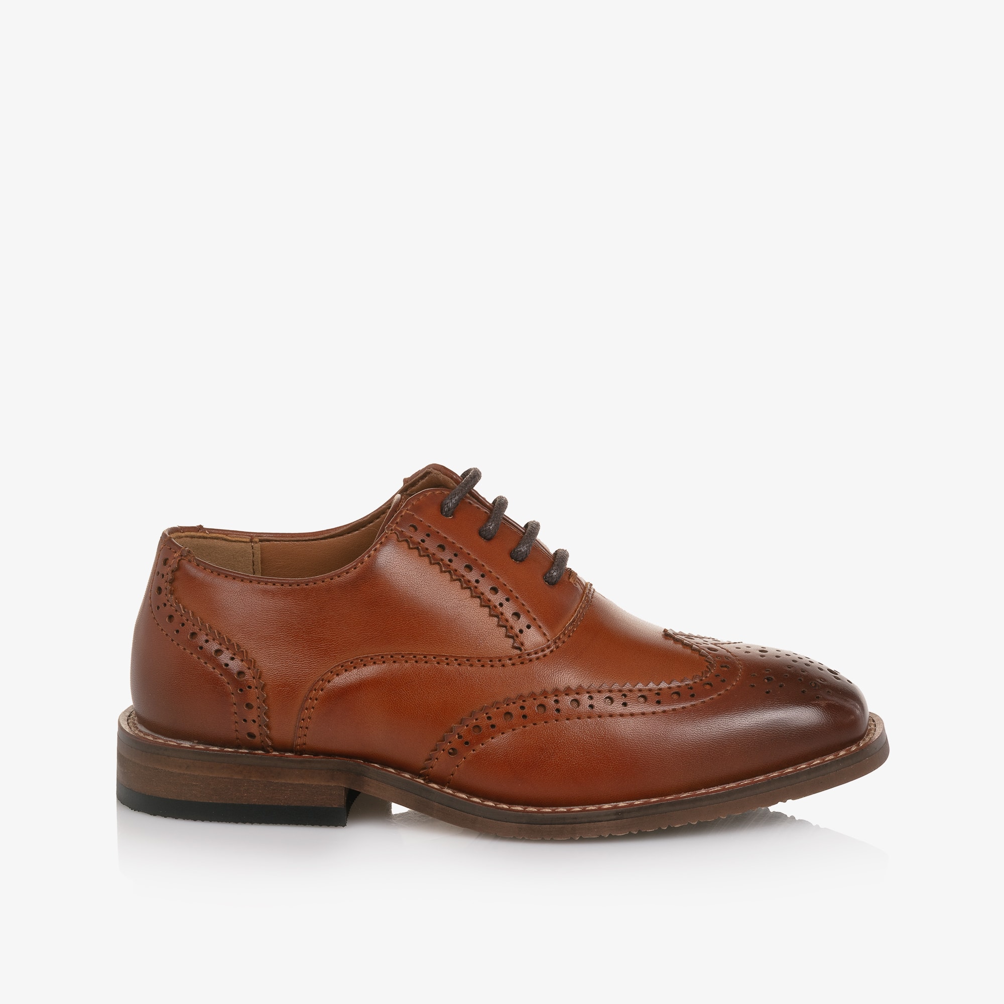 Boys Tan Brown Faux Leather Lace-Up Brogues - View 4