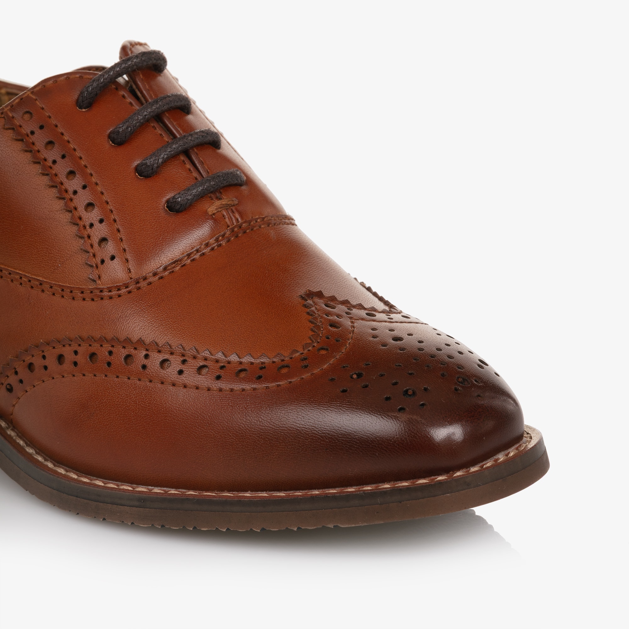 Boys Tan Brown Faux Leather Lace-Up Brogues - View 6