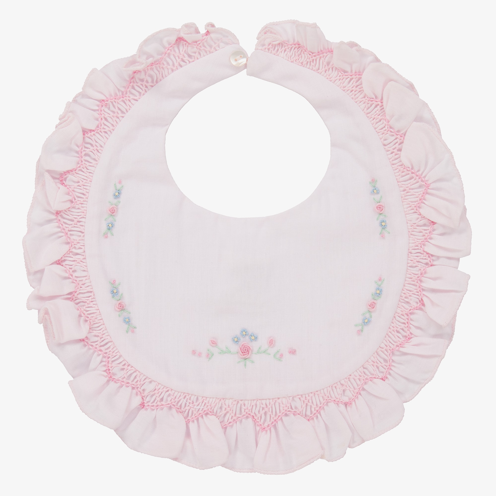 Baby Girls White Hand-Smocked Bib - View 1