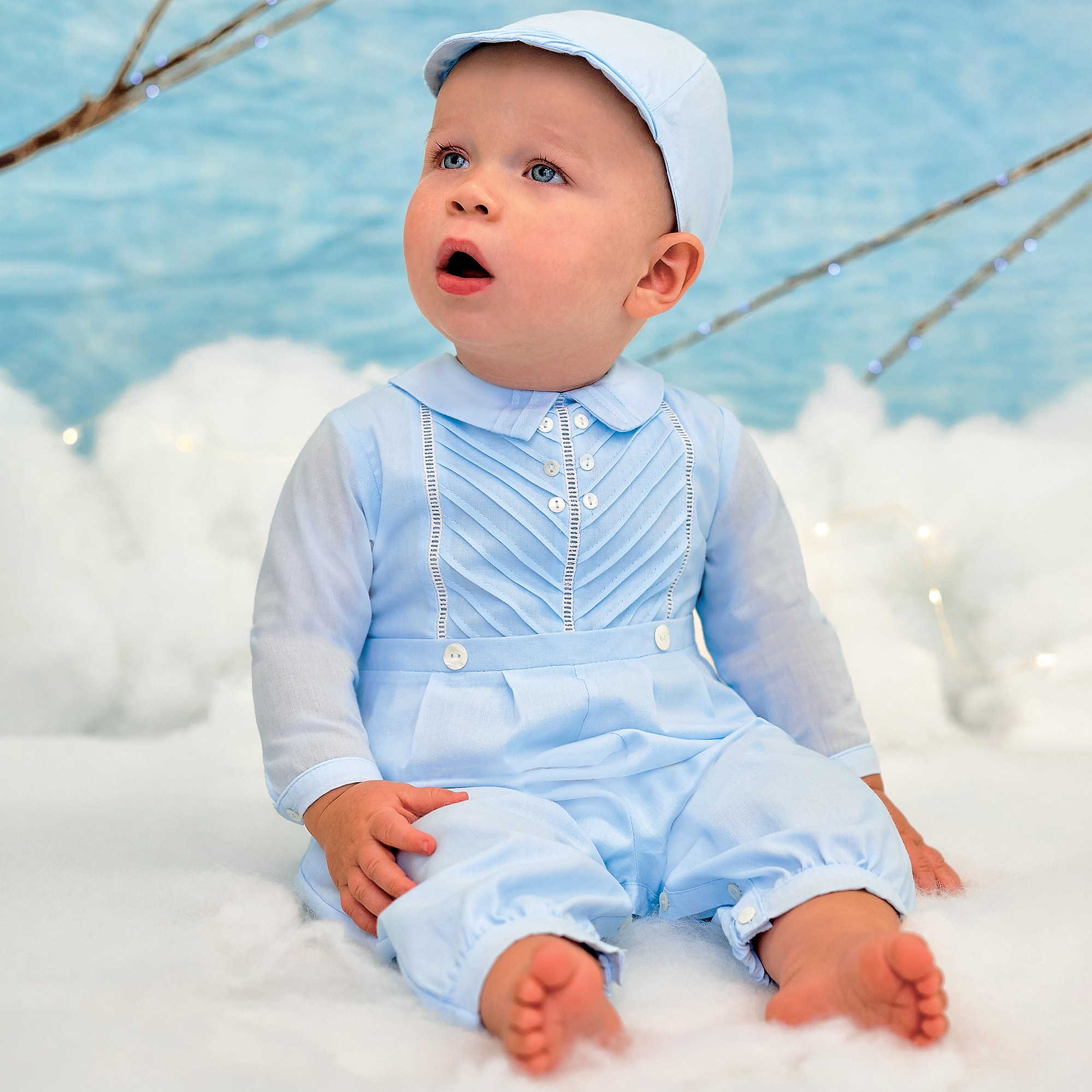 Boys Blue Cotton Babysuit Set - View 2