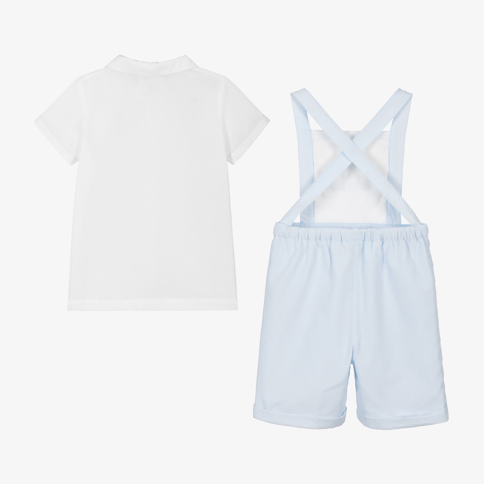 Boys Blue Smocked Dungaree Shorts Set - View 3
