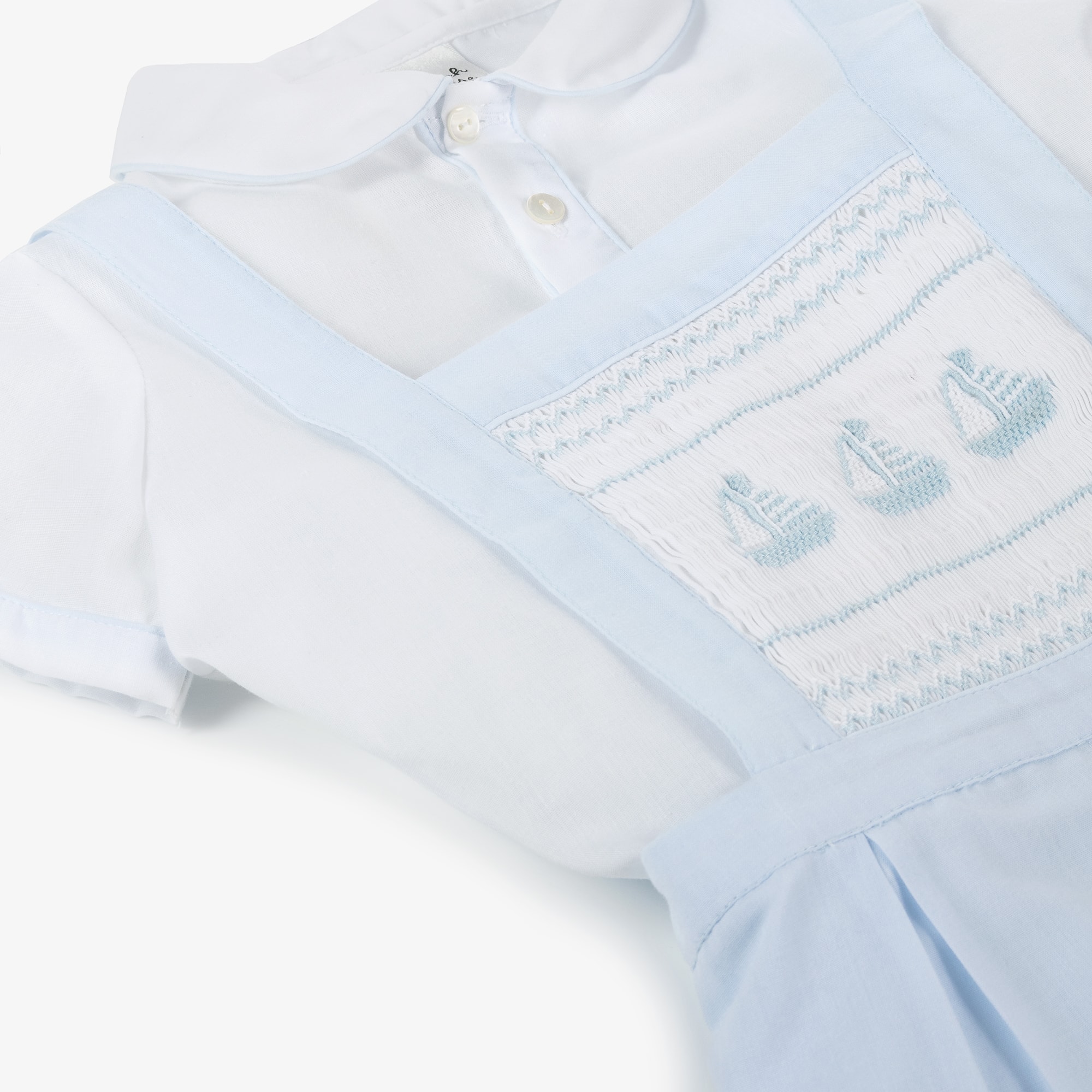 Boys Blue Smocked Dungaree Shorts Set - View 4