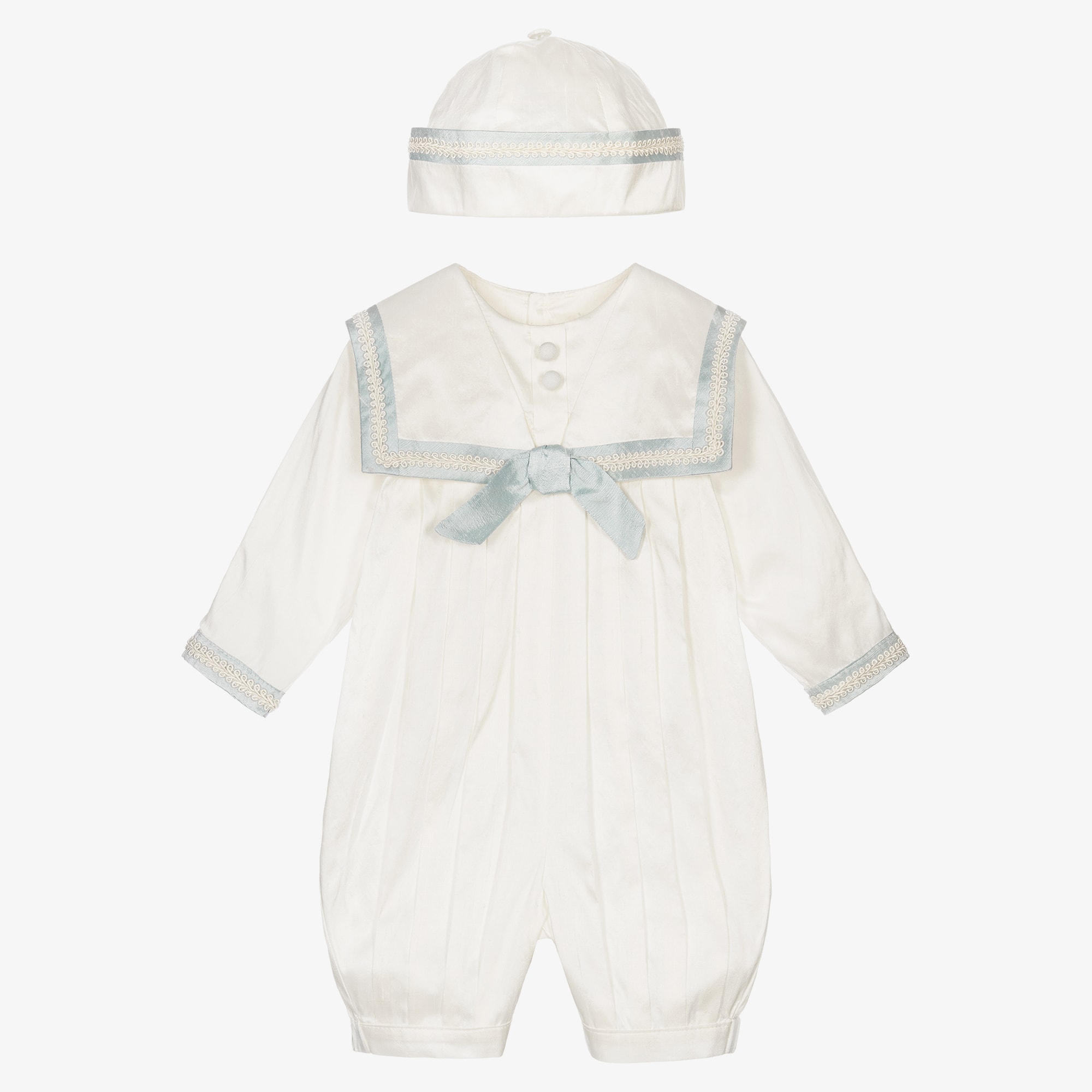 Boys Ivory Silk Babysuit Set - View 1