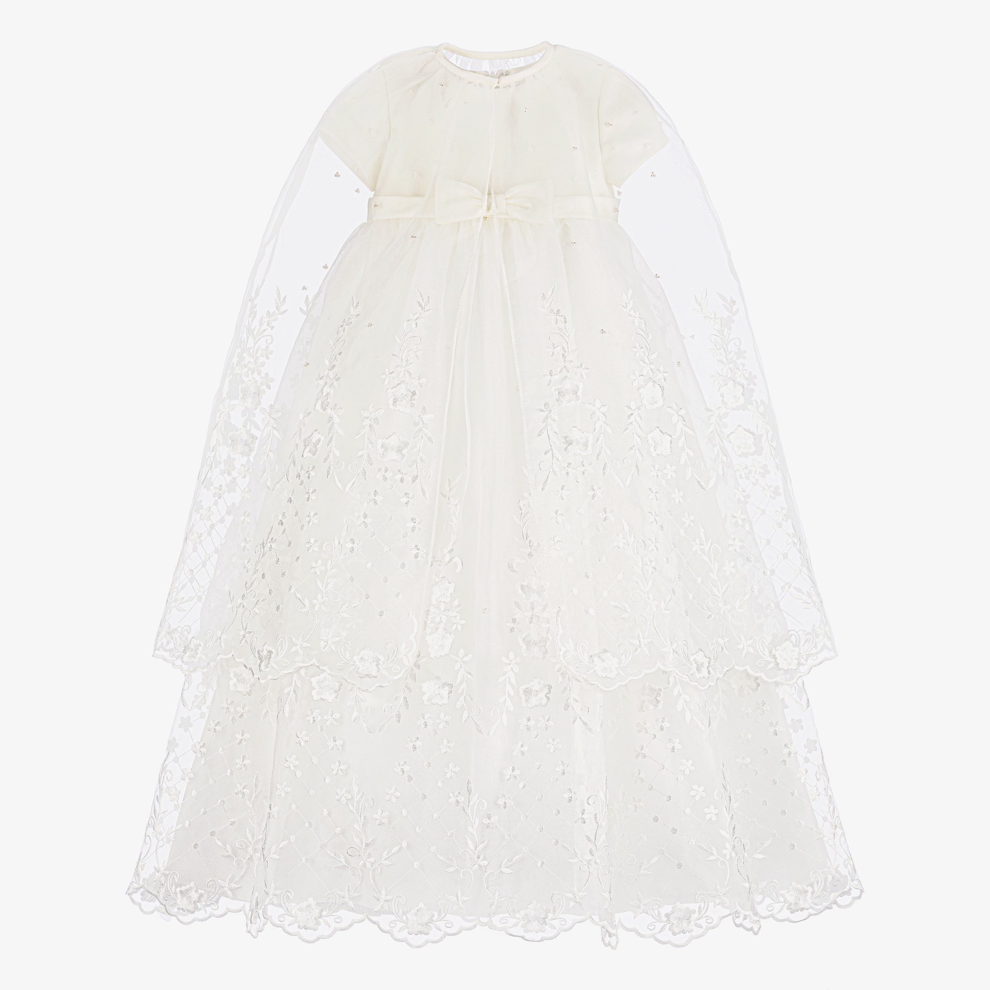 Girls Ivory Organza & Satin Ceremony Gown Set - View 1