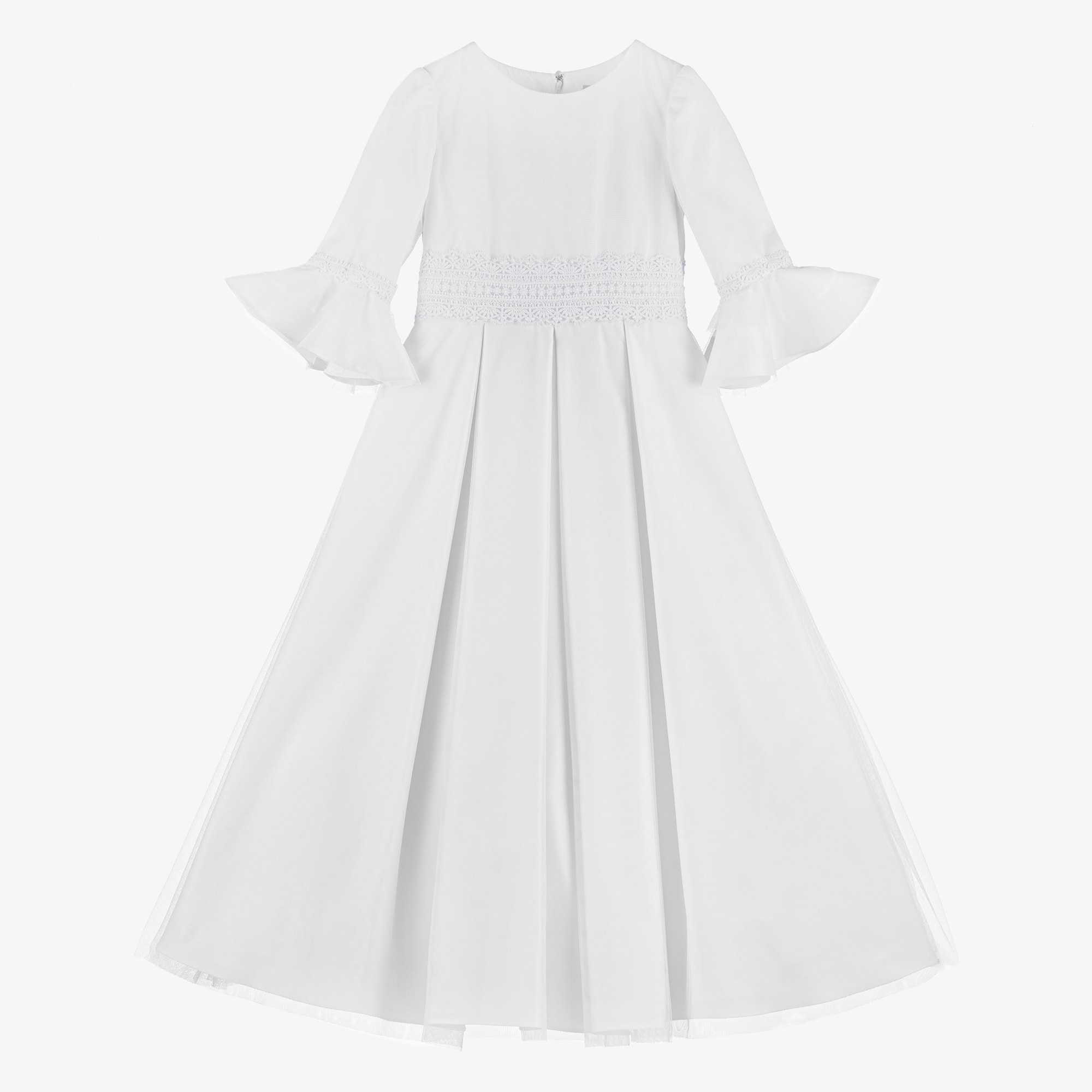 Girls White Tulle & Lace Dress - View 1